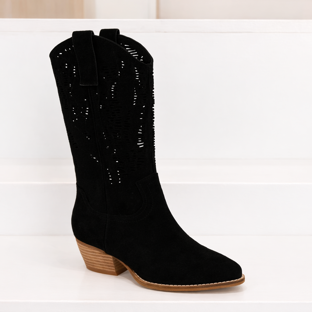 Dallas Laser Cut Boots in Black