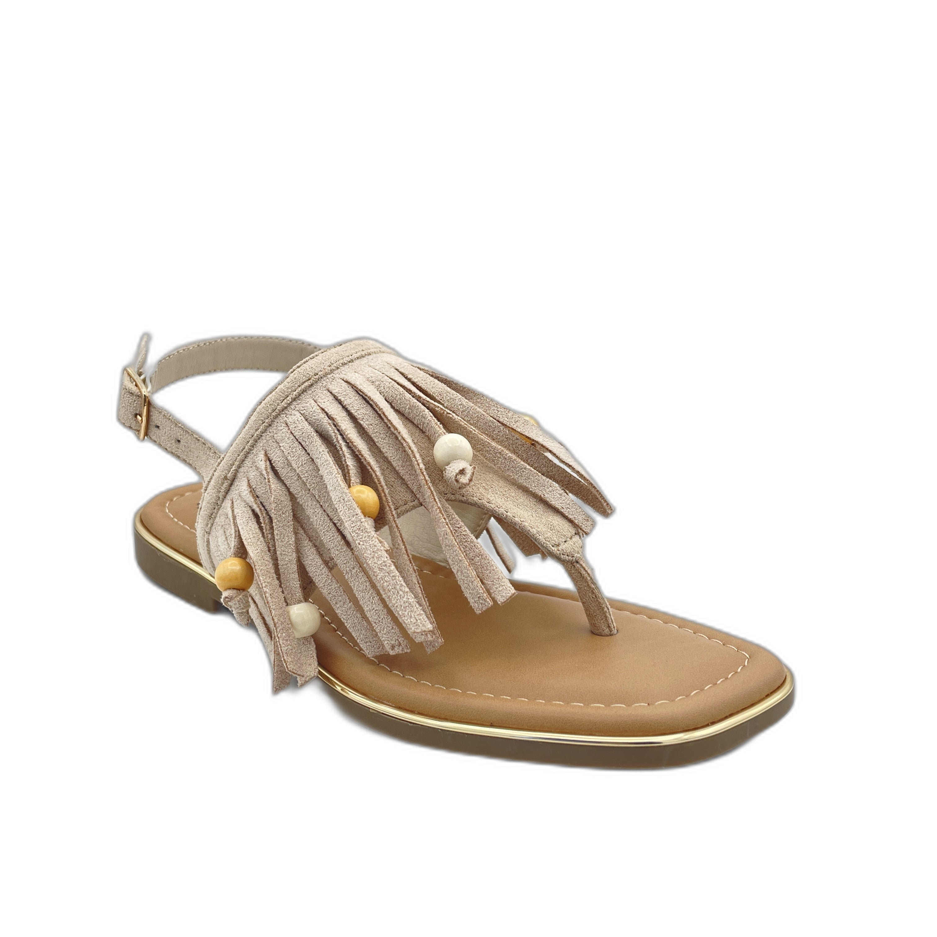 Claremont Fringe Sandal in Beige - Rural Haze