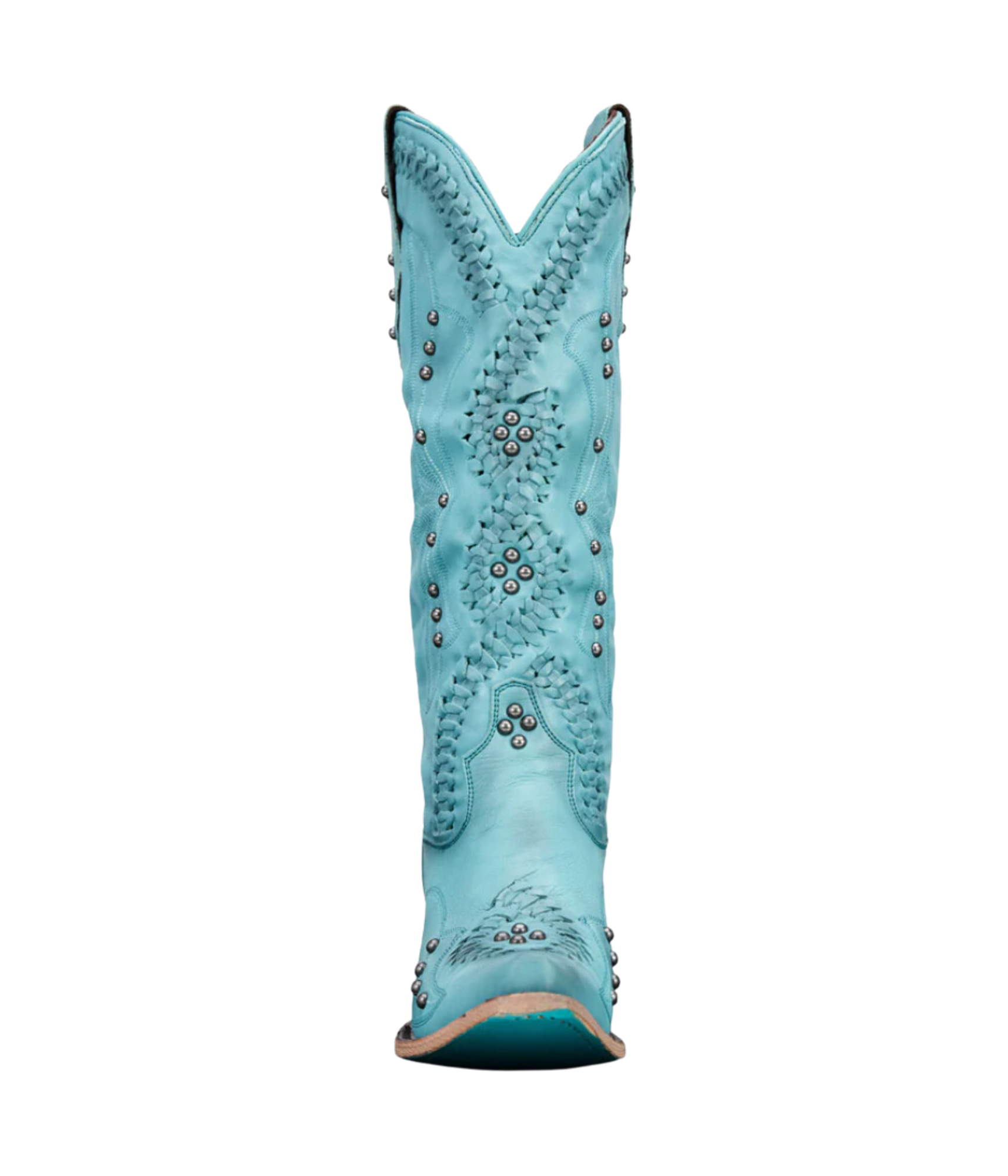 Cossette Braided and Studded Western Boot in Turquoise