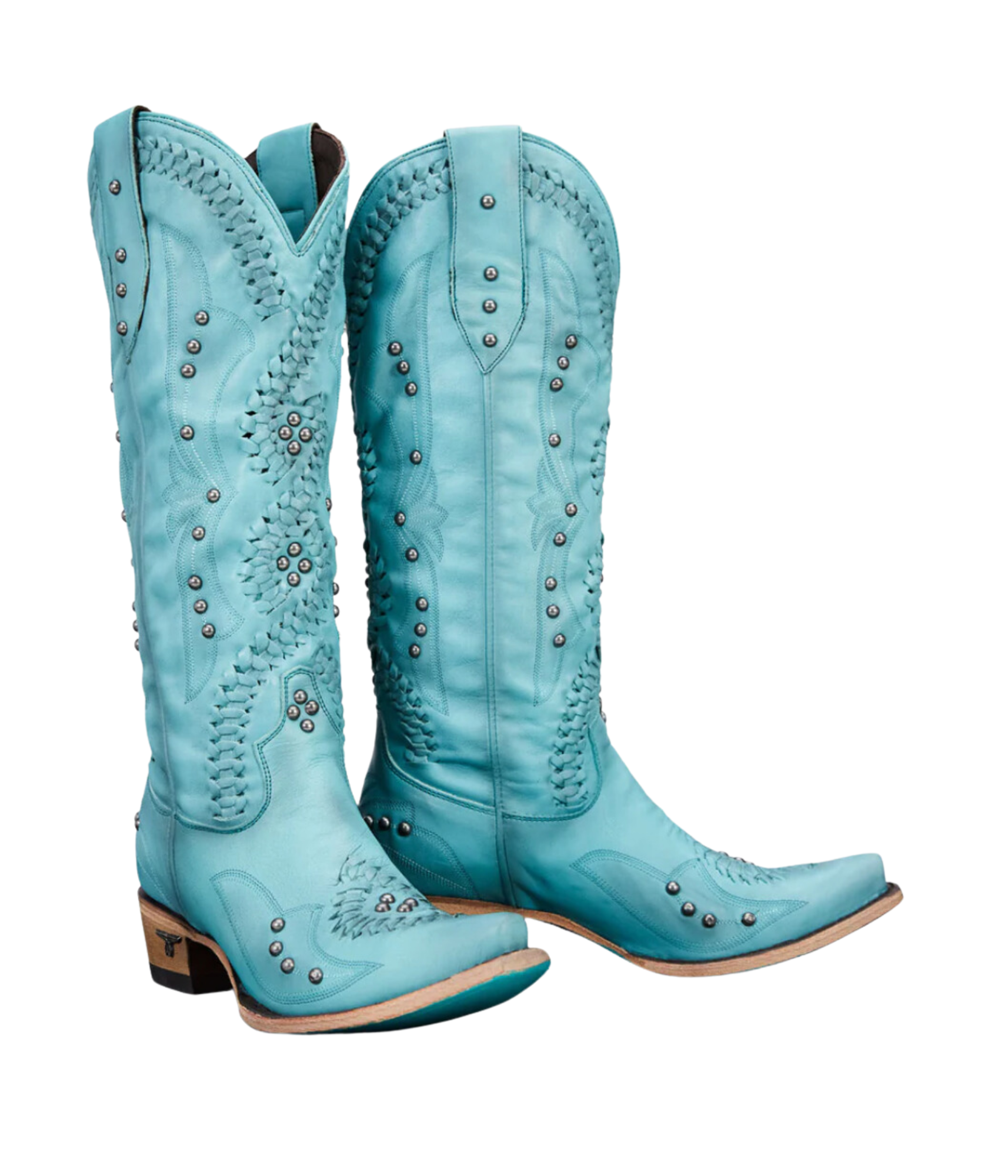 Cossette Braided and Studded Western Boot in Turquoise