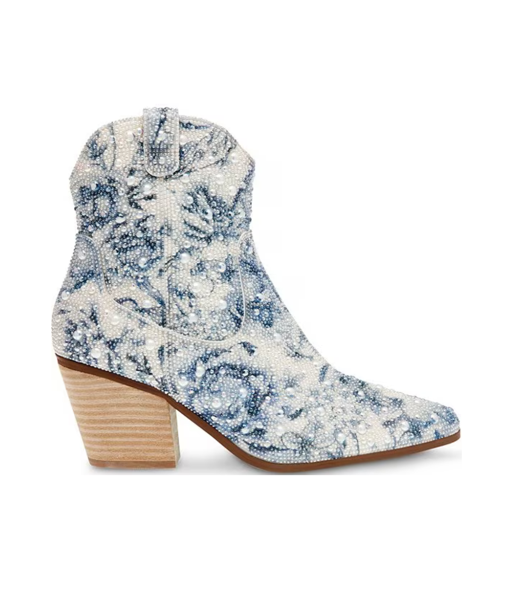 Diva Blue Floral Rhinestone Ankle Boots