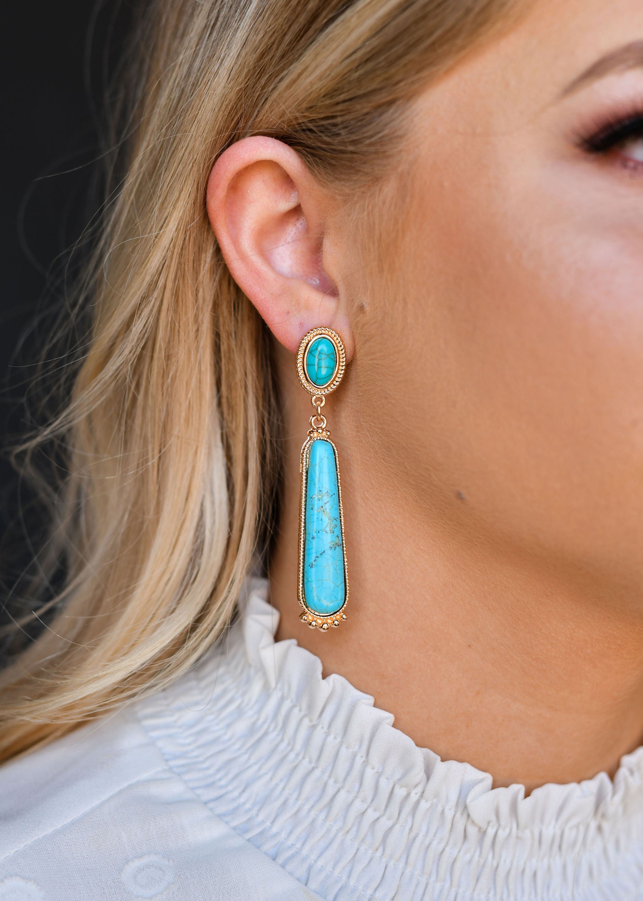 Long Teardrop Turquoise and Gold Earrings