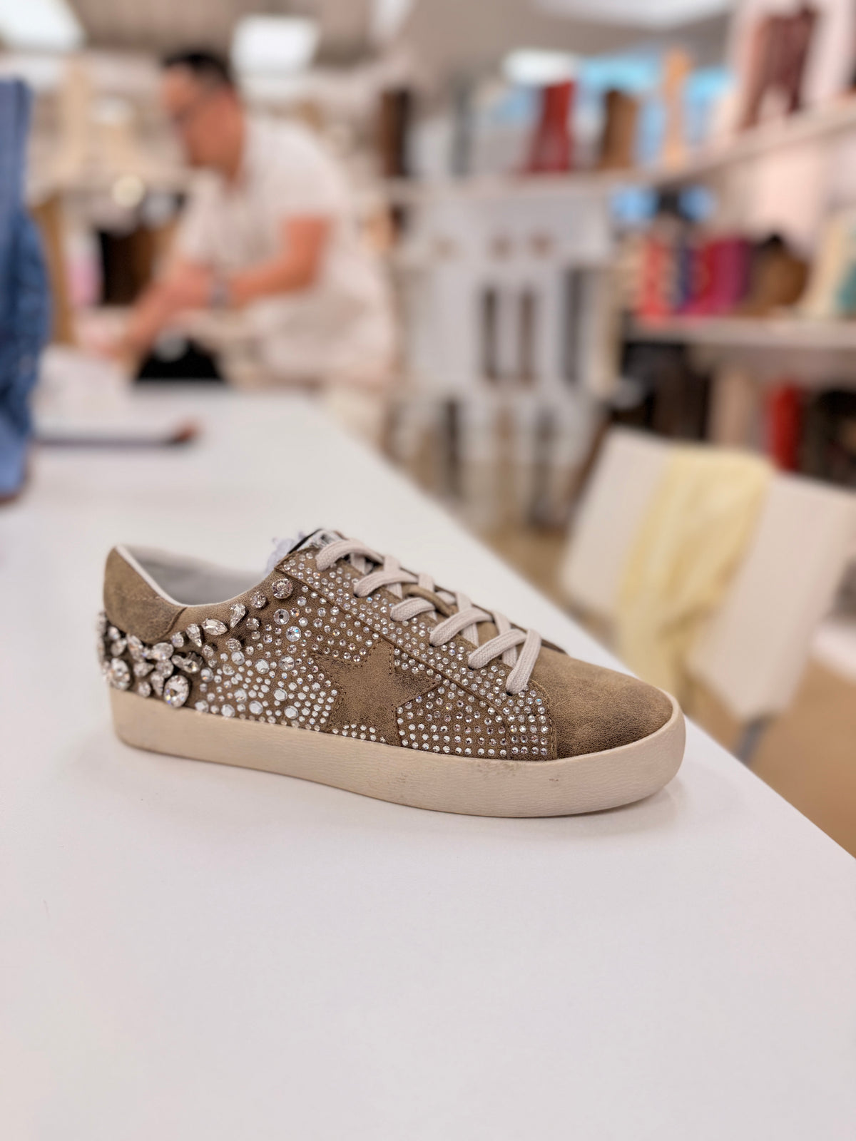Goldie Crystal Sneakers in Tan