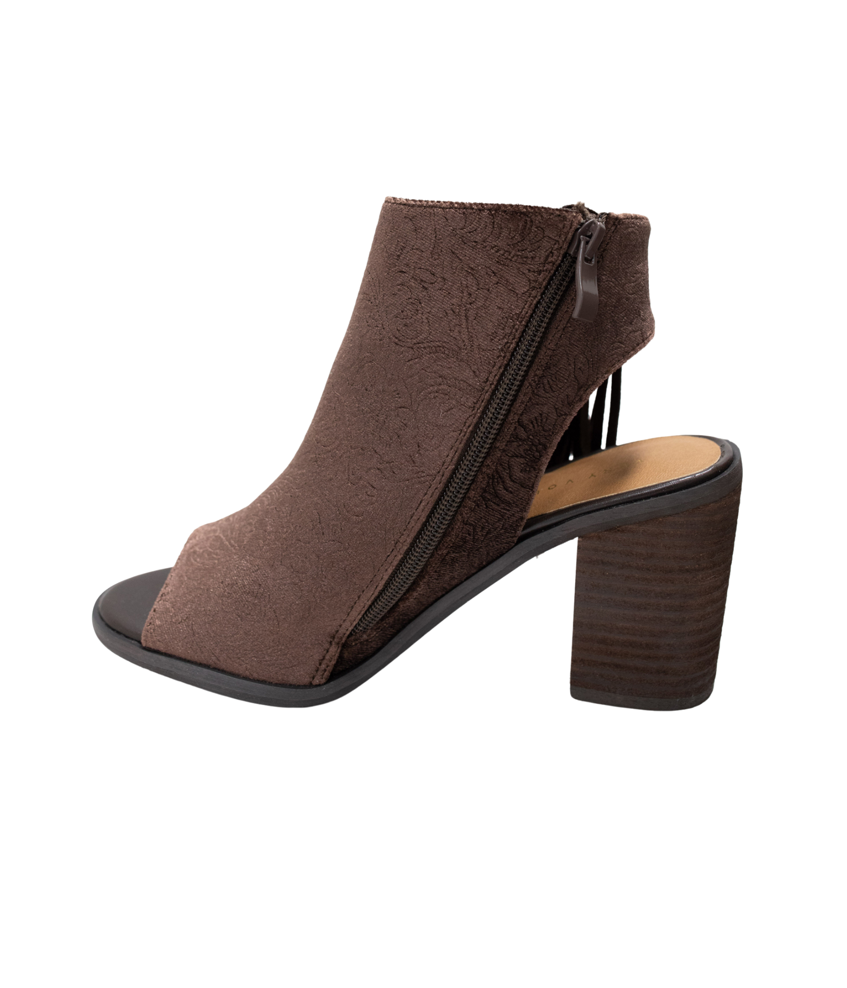 Pony Express Fringe Open Toed Ankle Boot in Brown