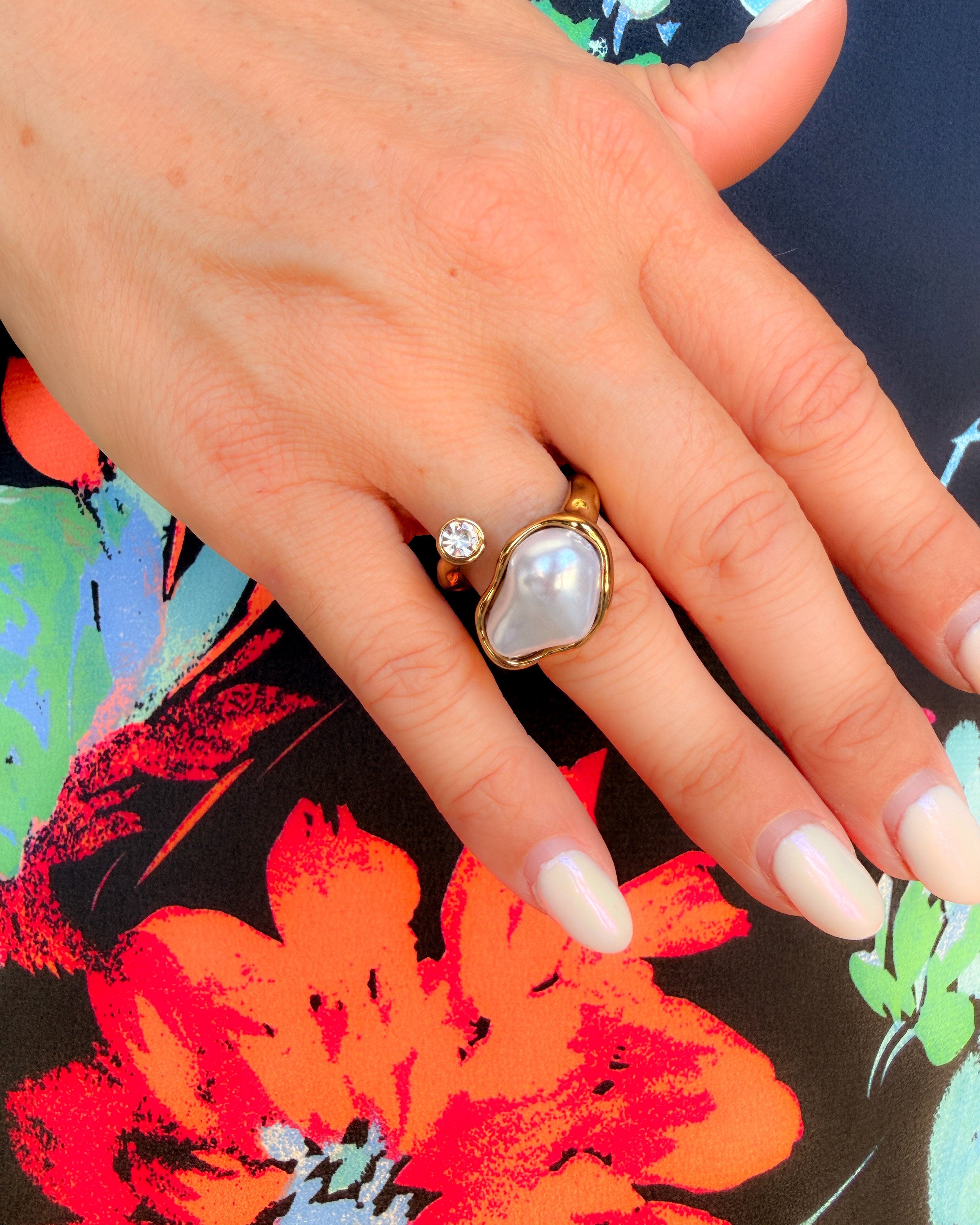 Gold Open Ring with Organic Pearl - Rural Haze