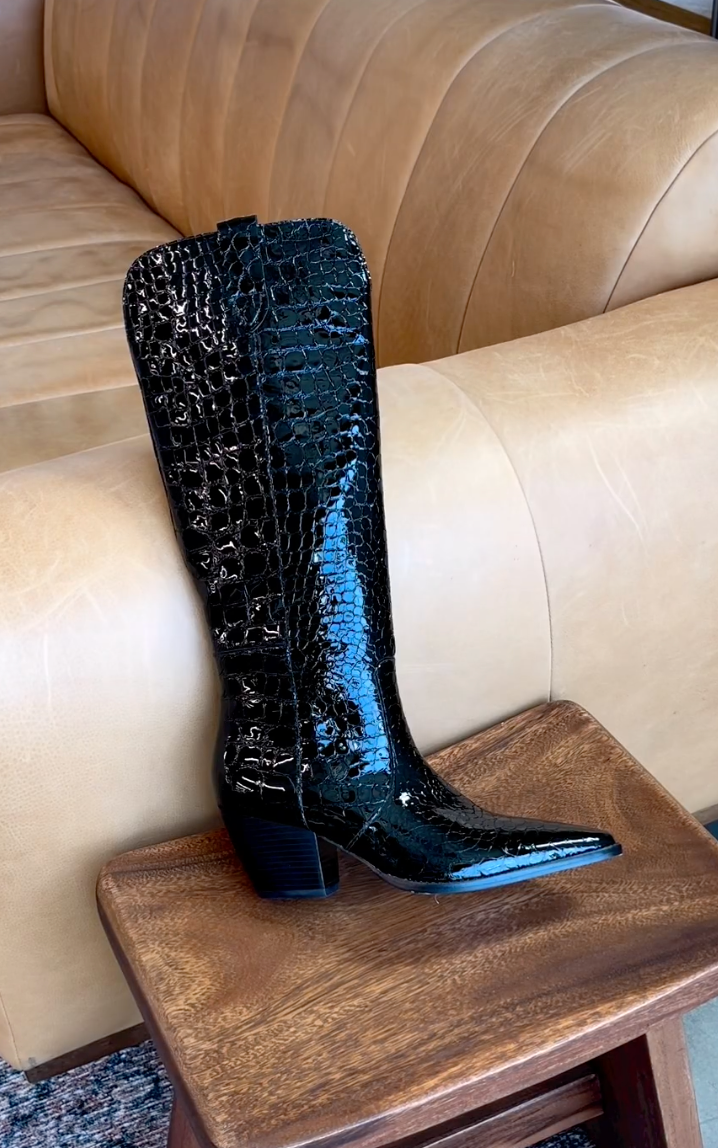 Stella Tall Boots in Black Croc