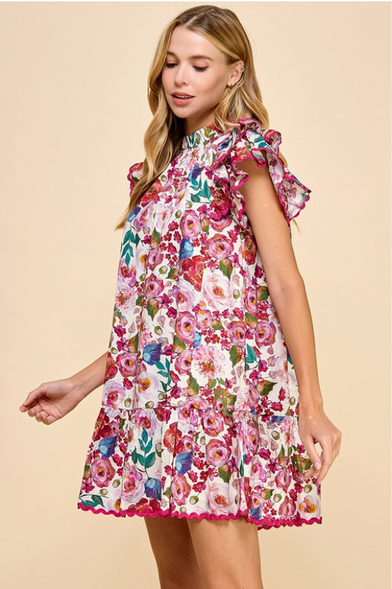 Floral Print Dress with Ruffles - Rural Haze