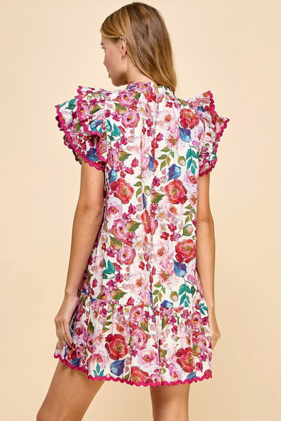 Floral Print Dress with Ruffles - Rural Haze