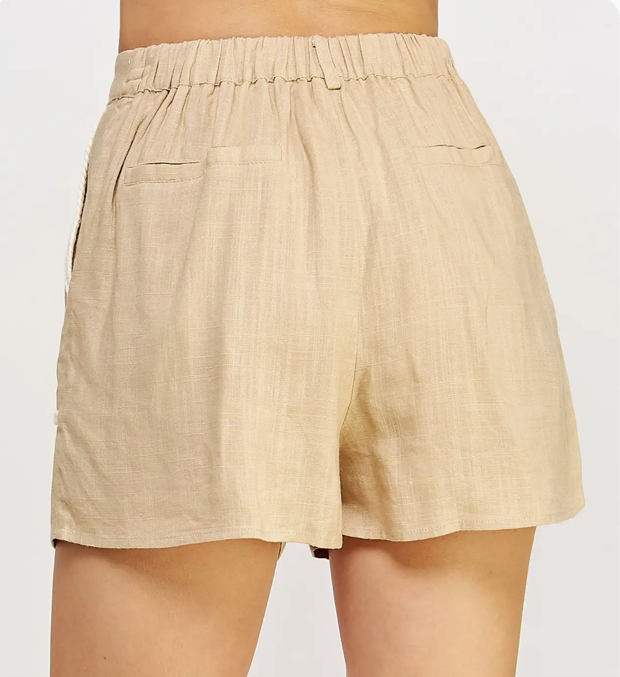 Braided Trim Linen Shorts in Tan