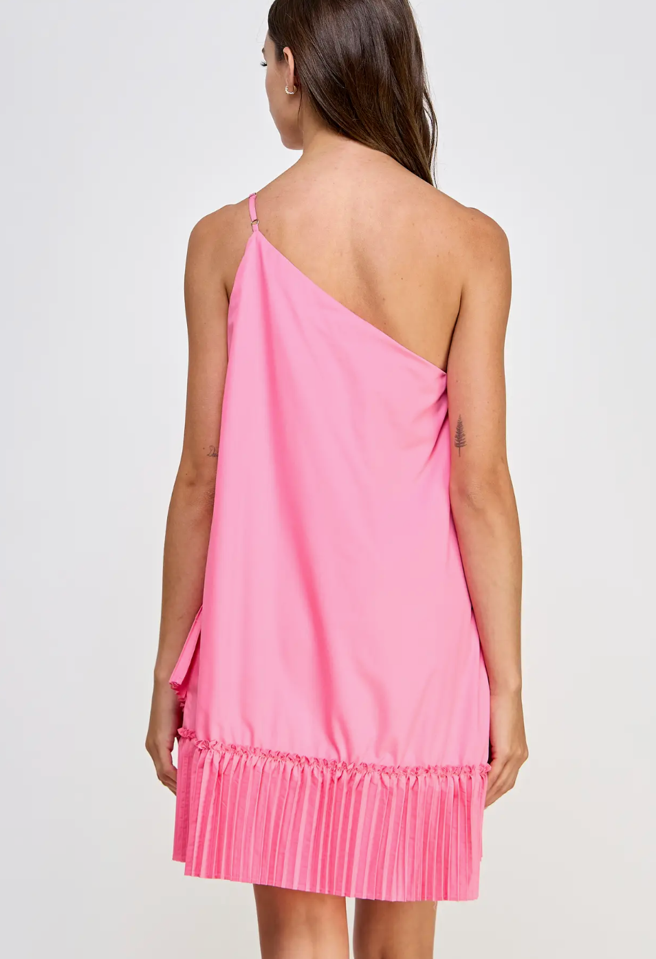 Pleated Hem One Shoulder Poplin Dress