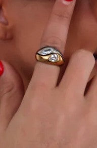 Gold Wave Statement Ring with Crystal - Rural Haze