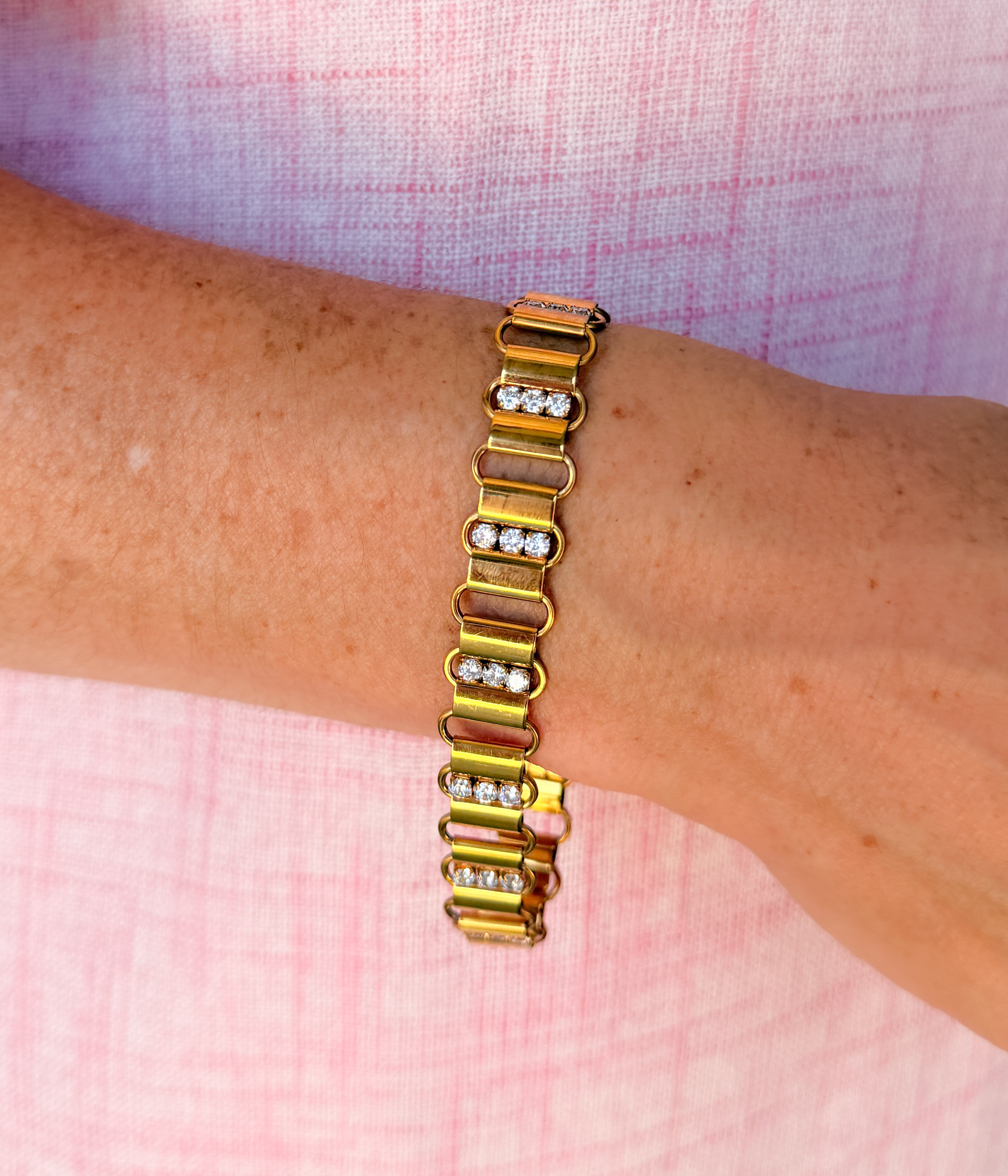 Gold Link Bracelet with Crystal Bar