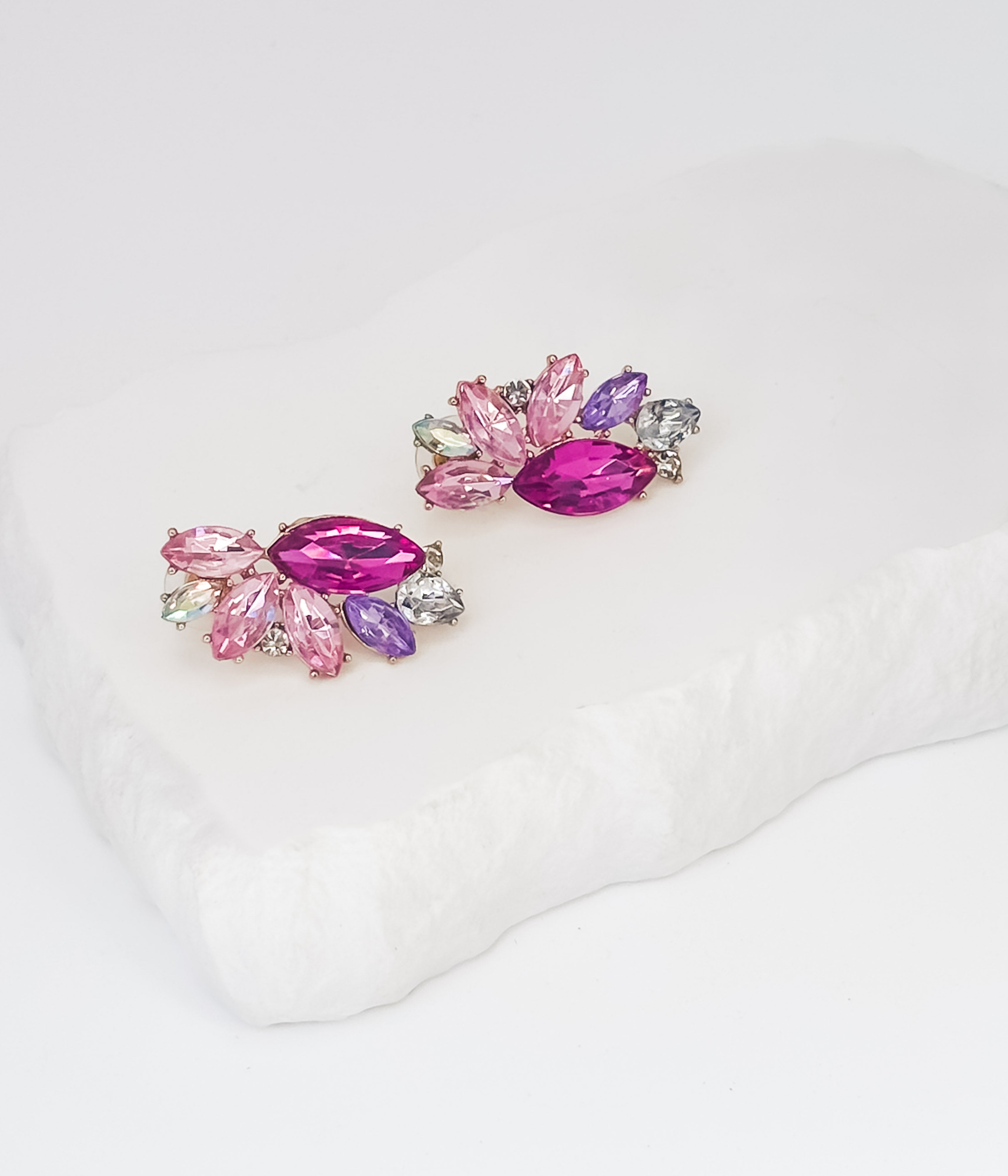Pink and Purple Crystal Statement Earrings