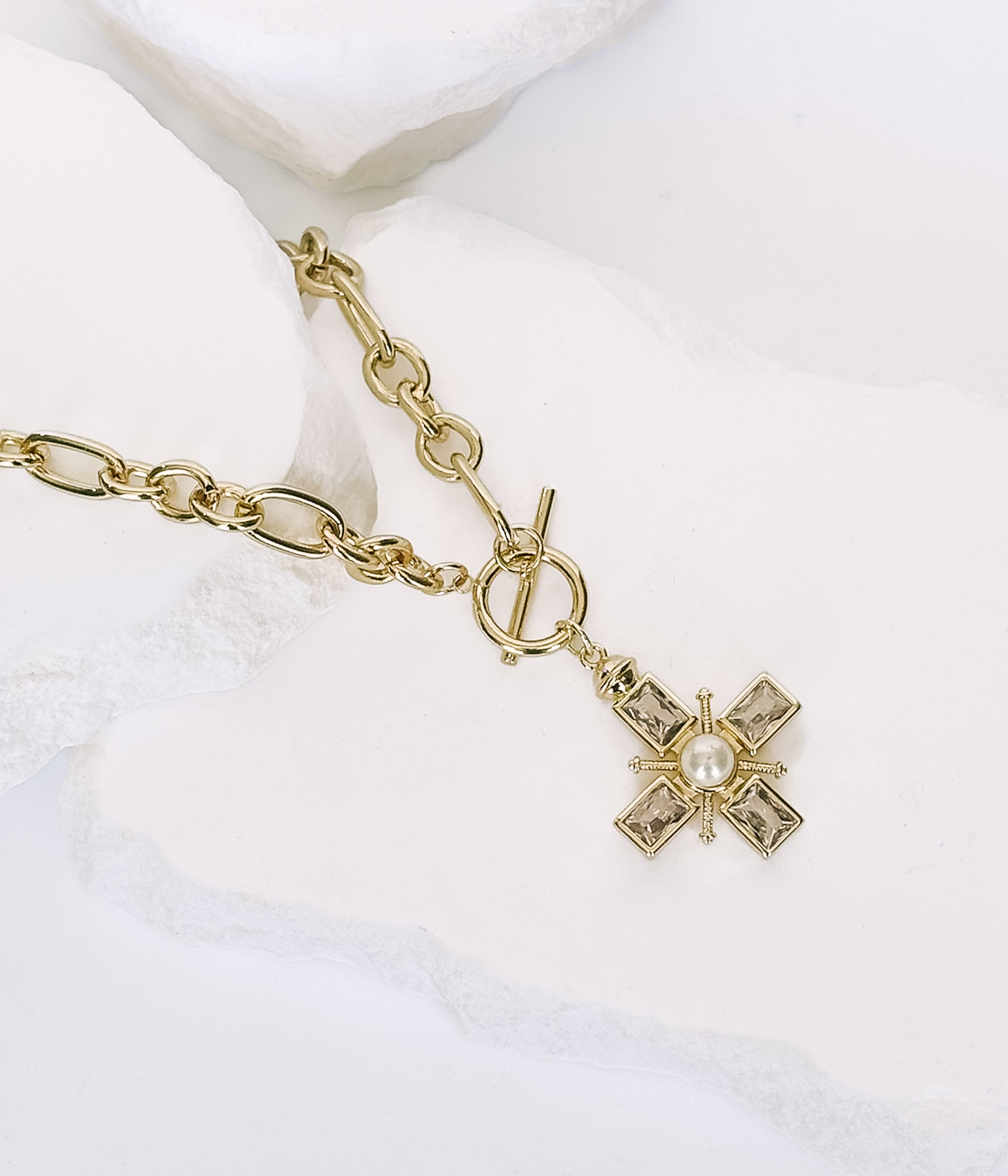 Gold Chain Necklace with Cross Pendant