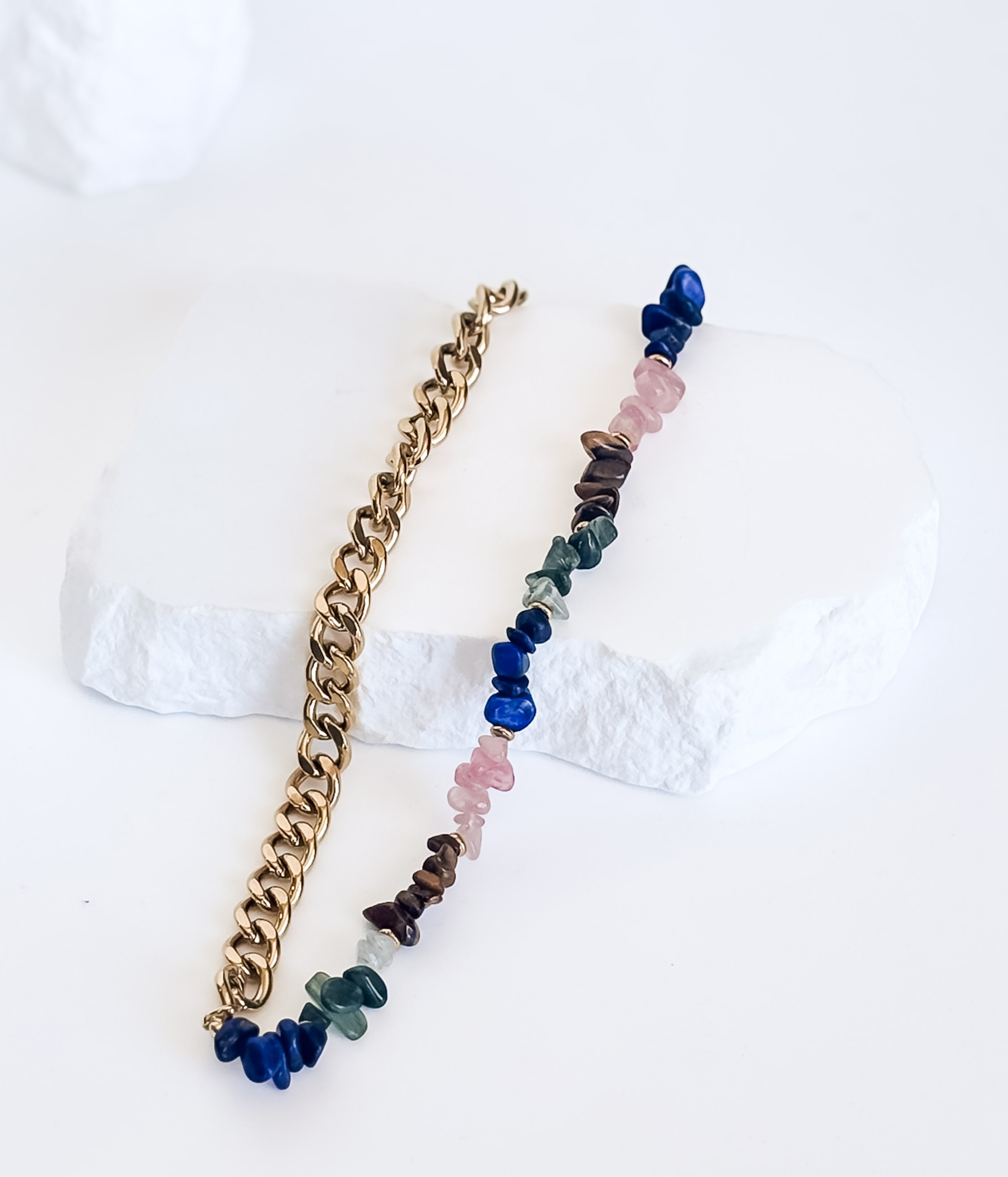 Half Gold Chain and Stone Necklace