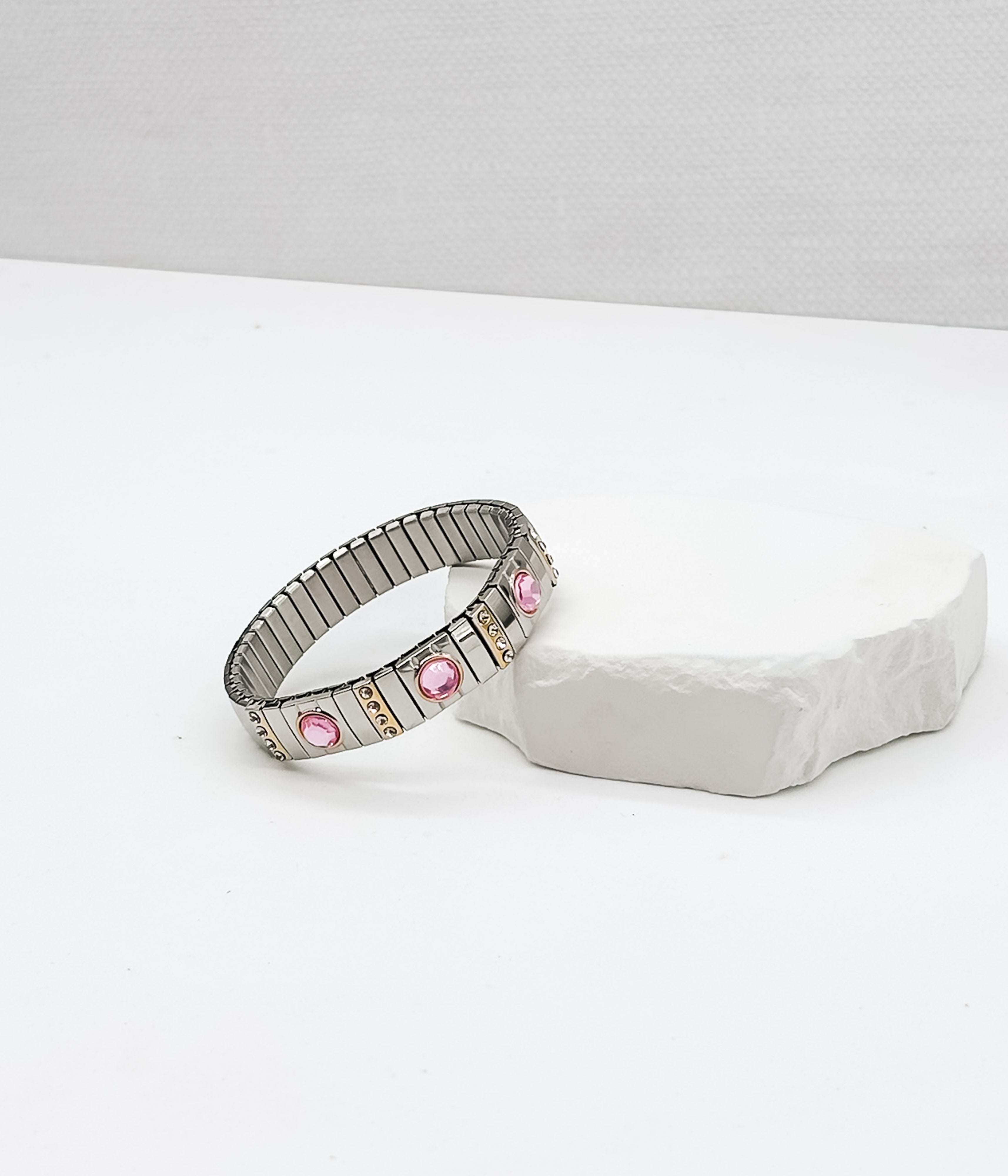 Two-Tone Stretch Bracelet with Pink Crystals - Rural Haze