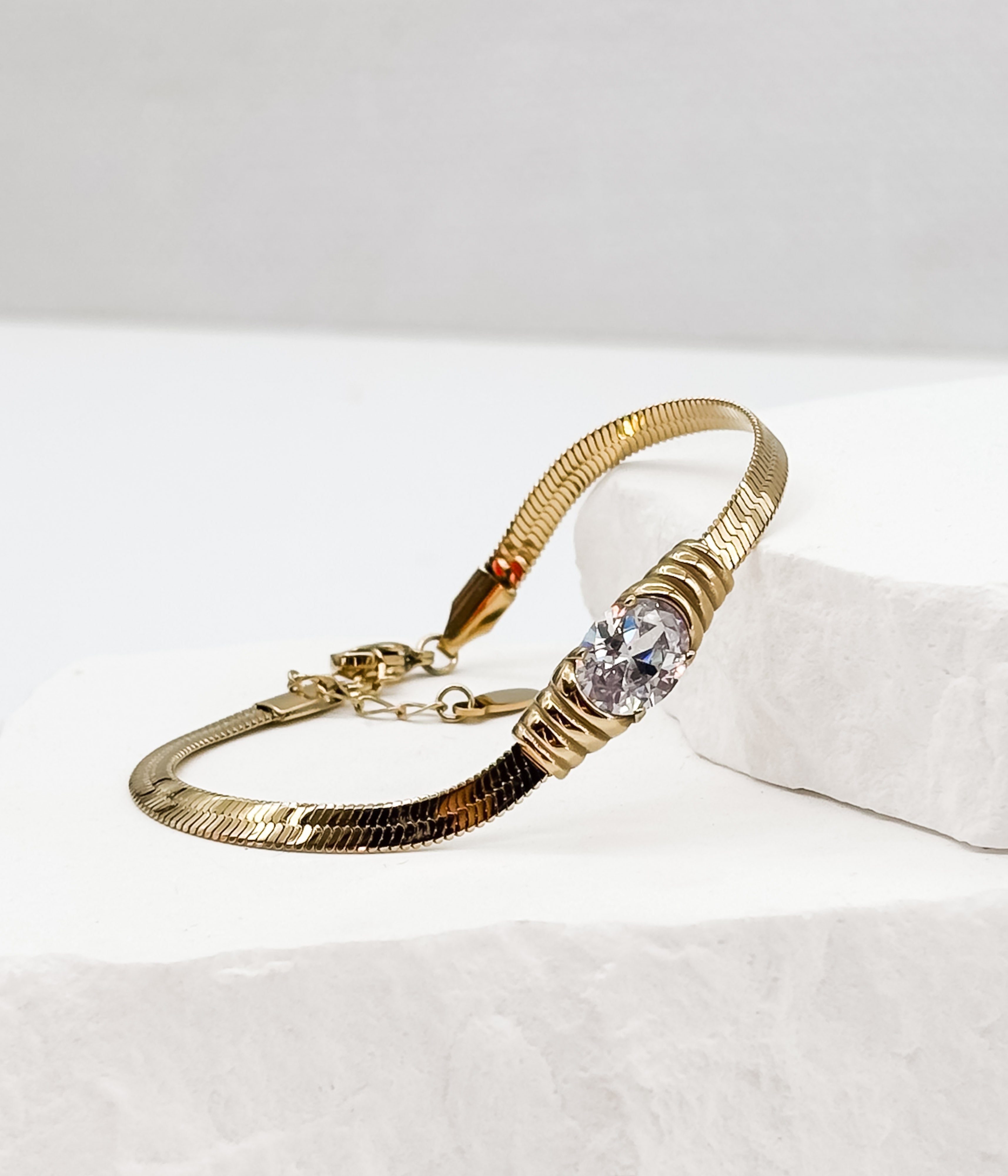 Gold Snake Chain Bracelet with Crystal Center - Rural Haze