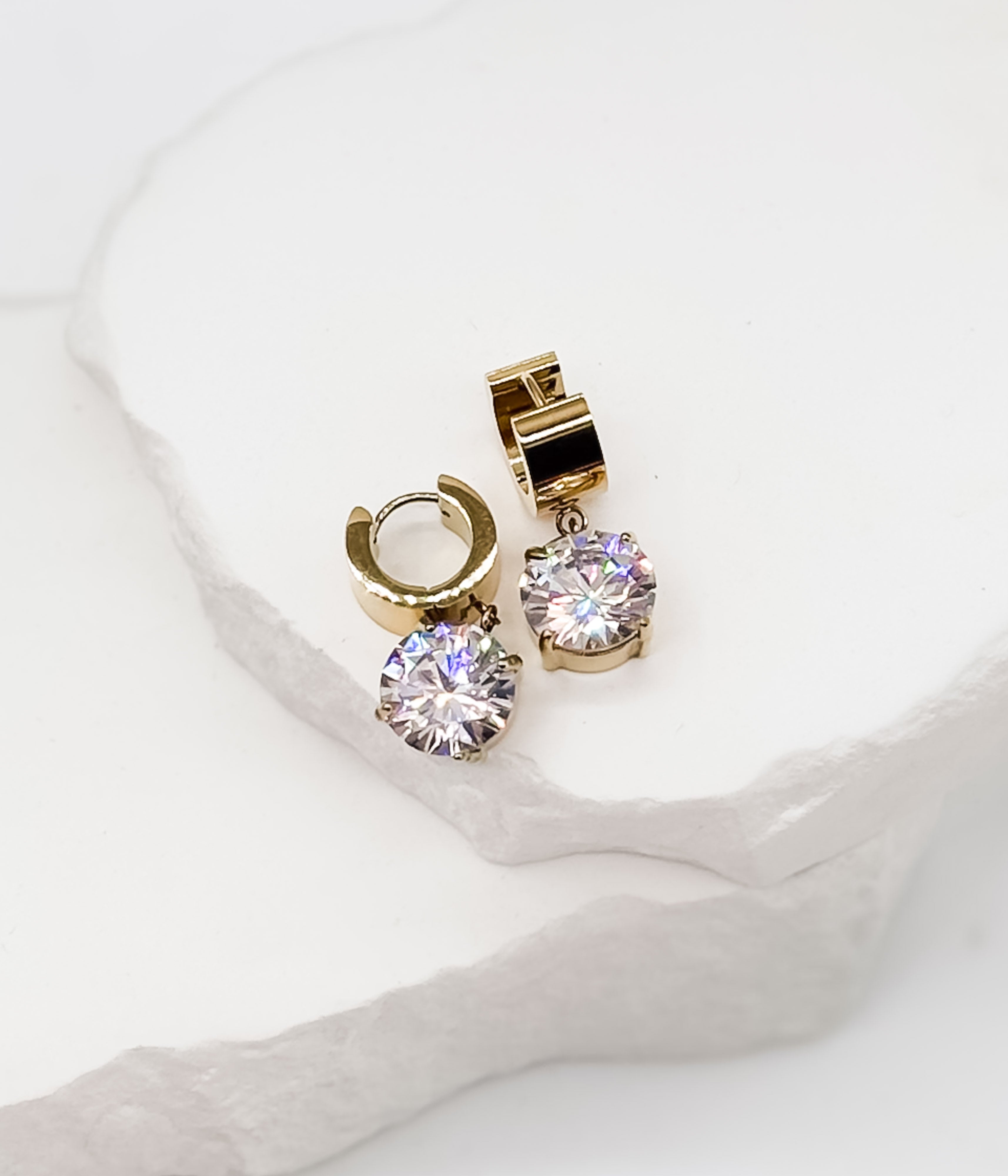 Gold Huggie Hoop Earrings with Crystal Drop - Rural Haze