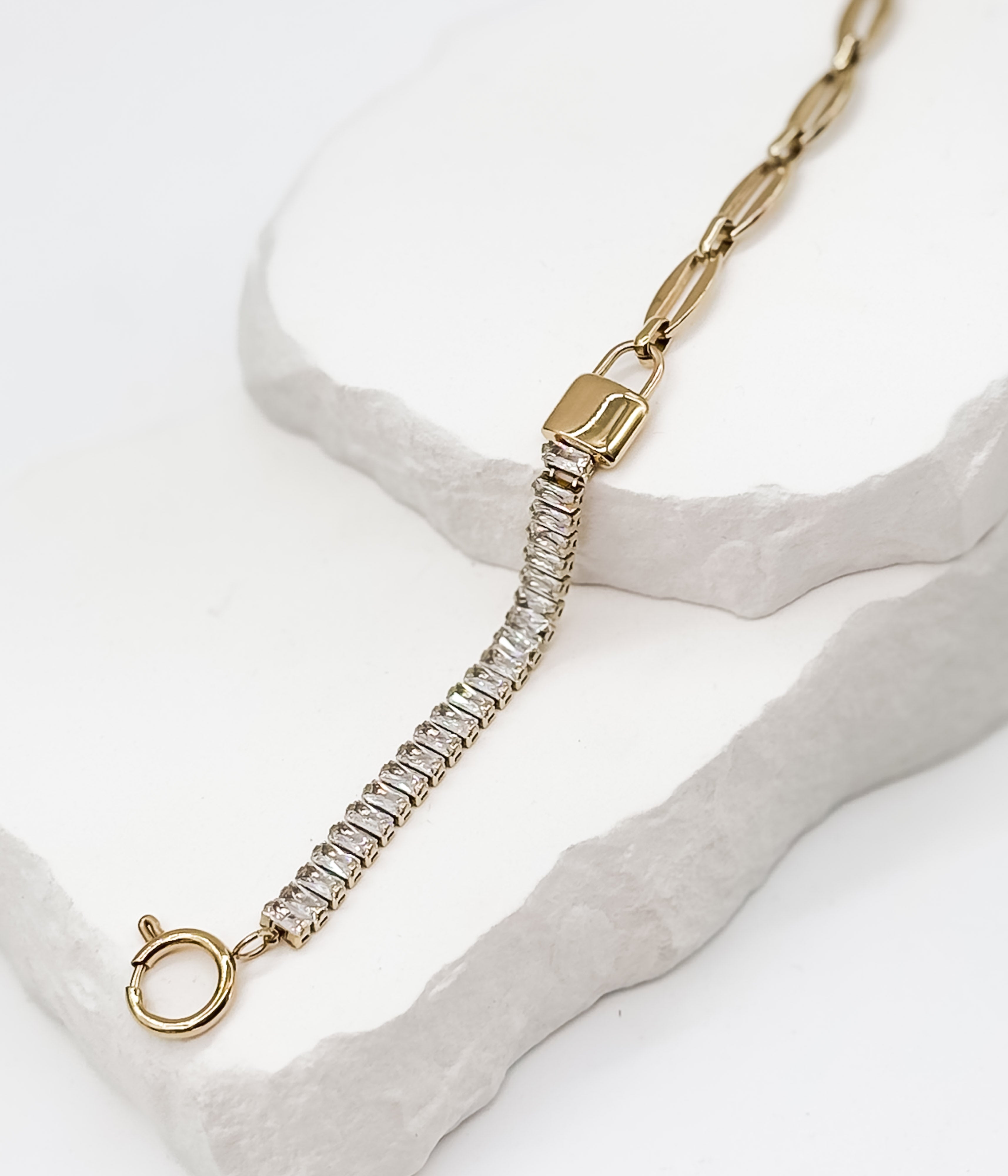 Gold Baguette Crystal Tennis Bracelet - Rural Haze