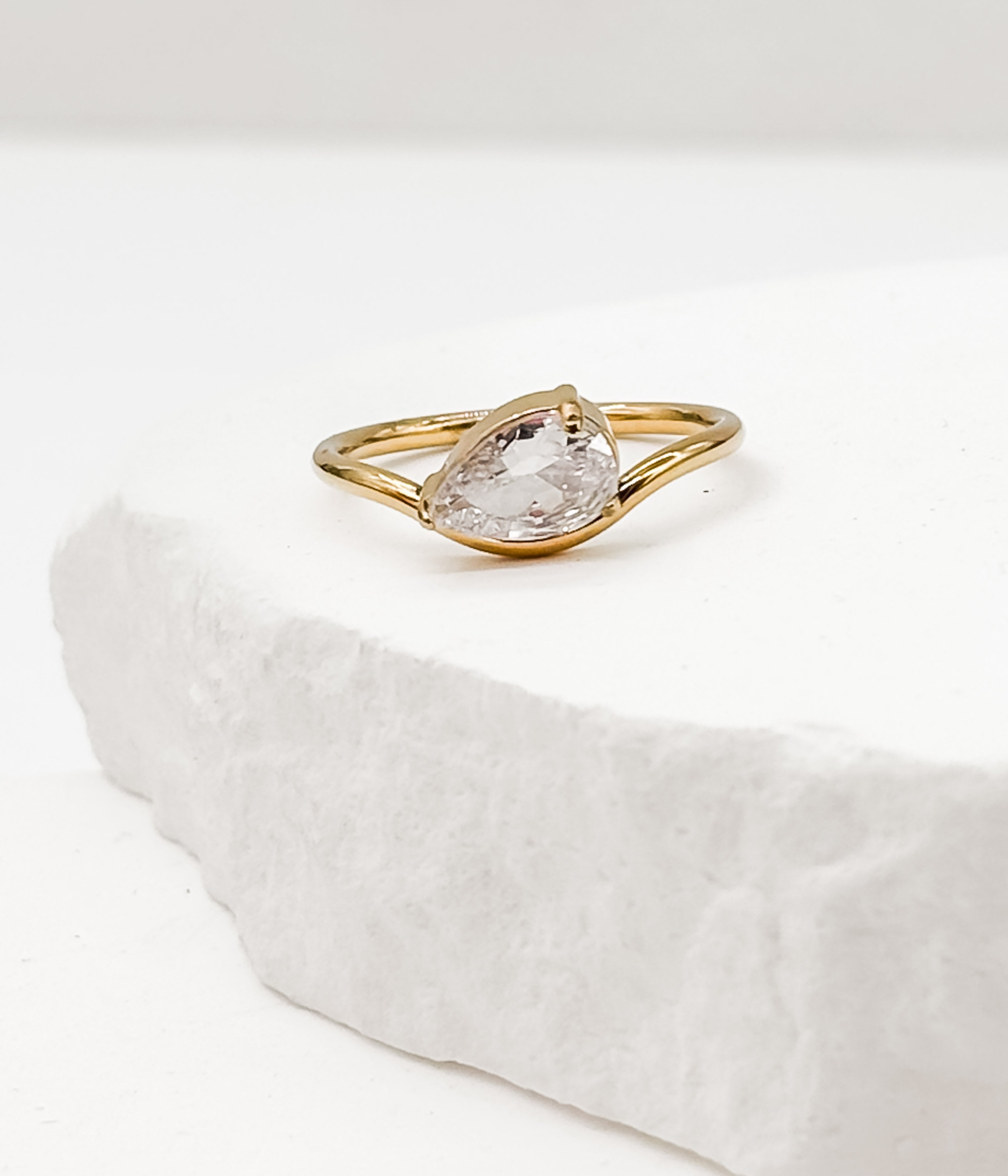 Gold Pear Cut Crystal Ring - Rural Haze