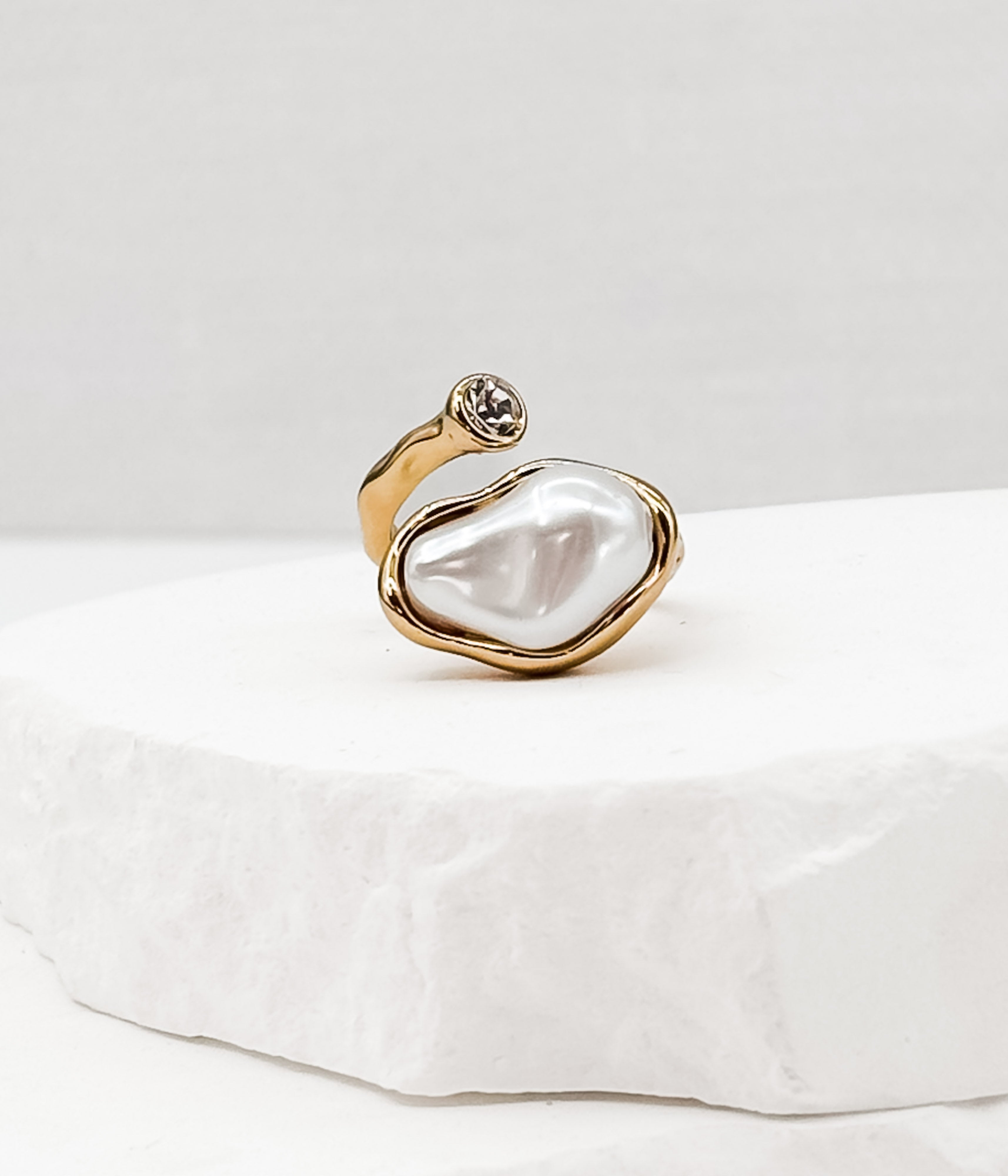 Gold Open Ring with Organic Pearl - Rural Haze