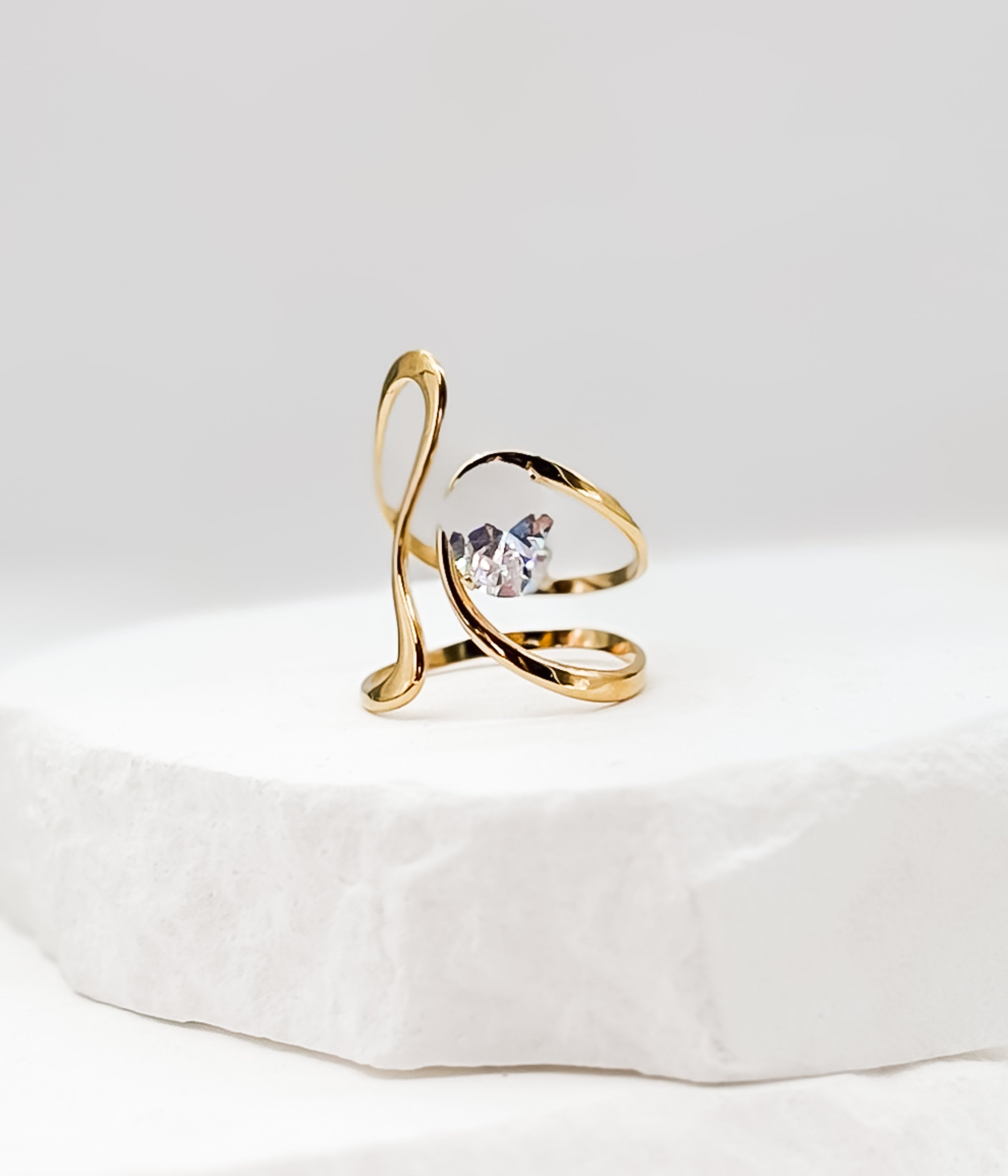 Gold Open Wrap Ring with Crystal - Rural Haze