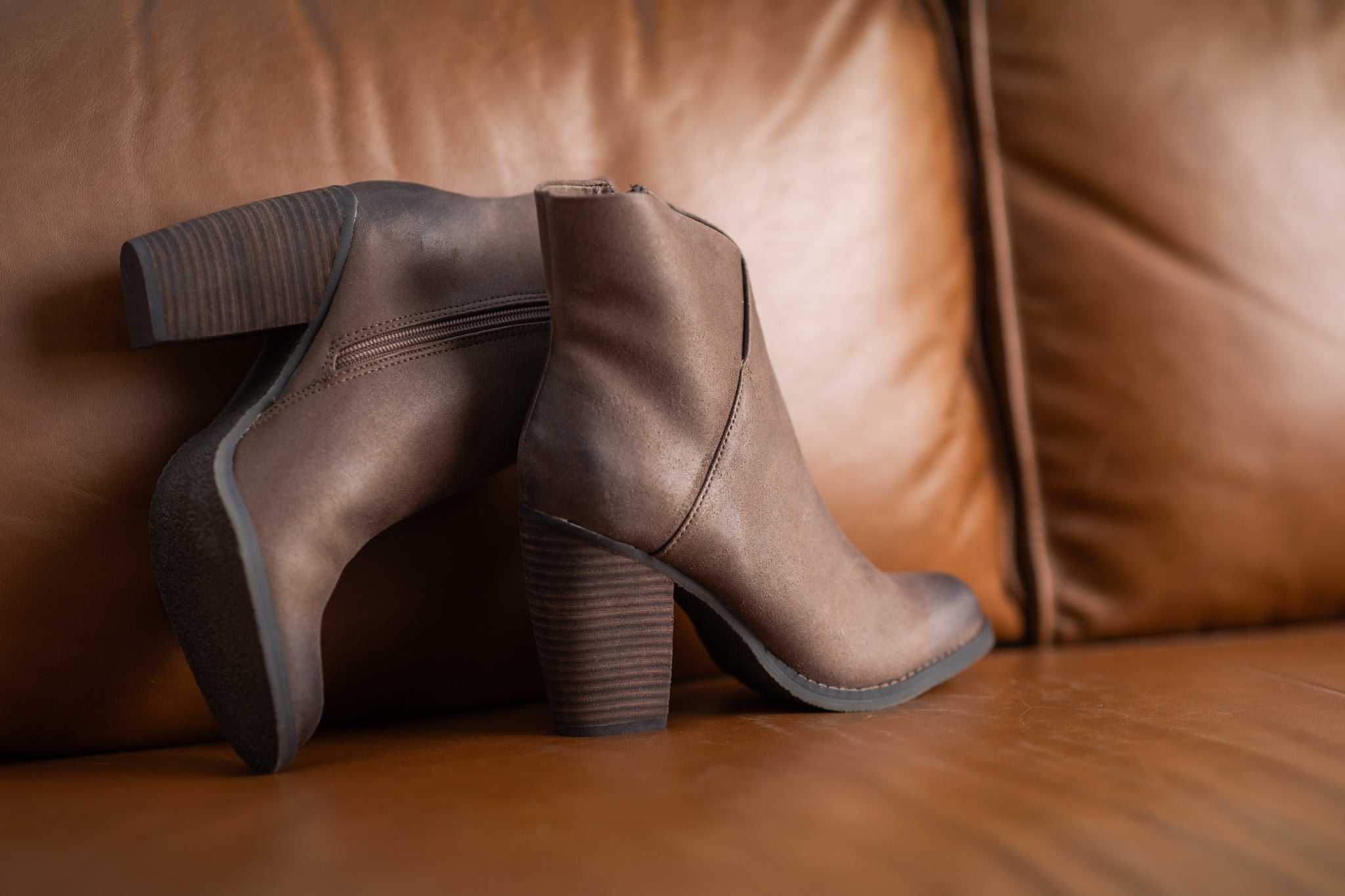 Bennington Asymmetrical Fold Over Ankle Boot in Taupe