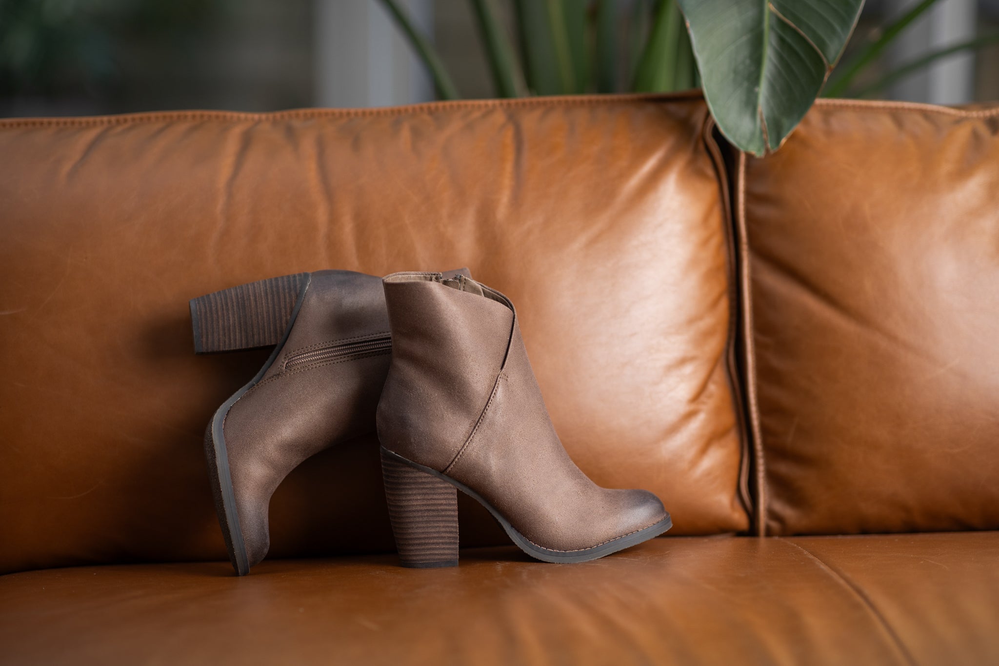 Bennington Asymmetrical Fold Over Ankle Boot in Taupe