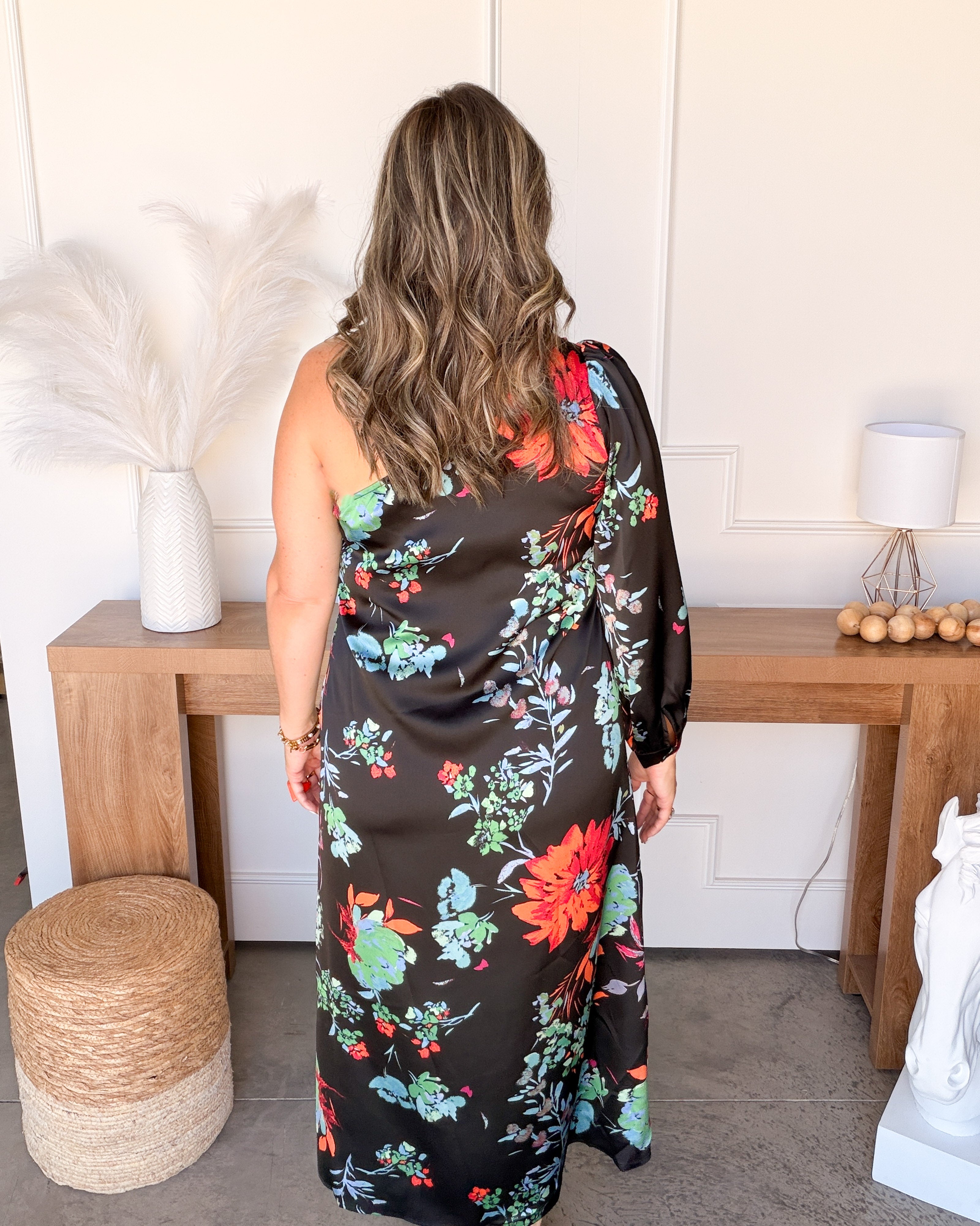 Black Floral Single Shoulder Dress
