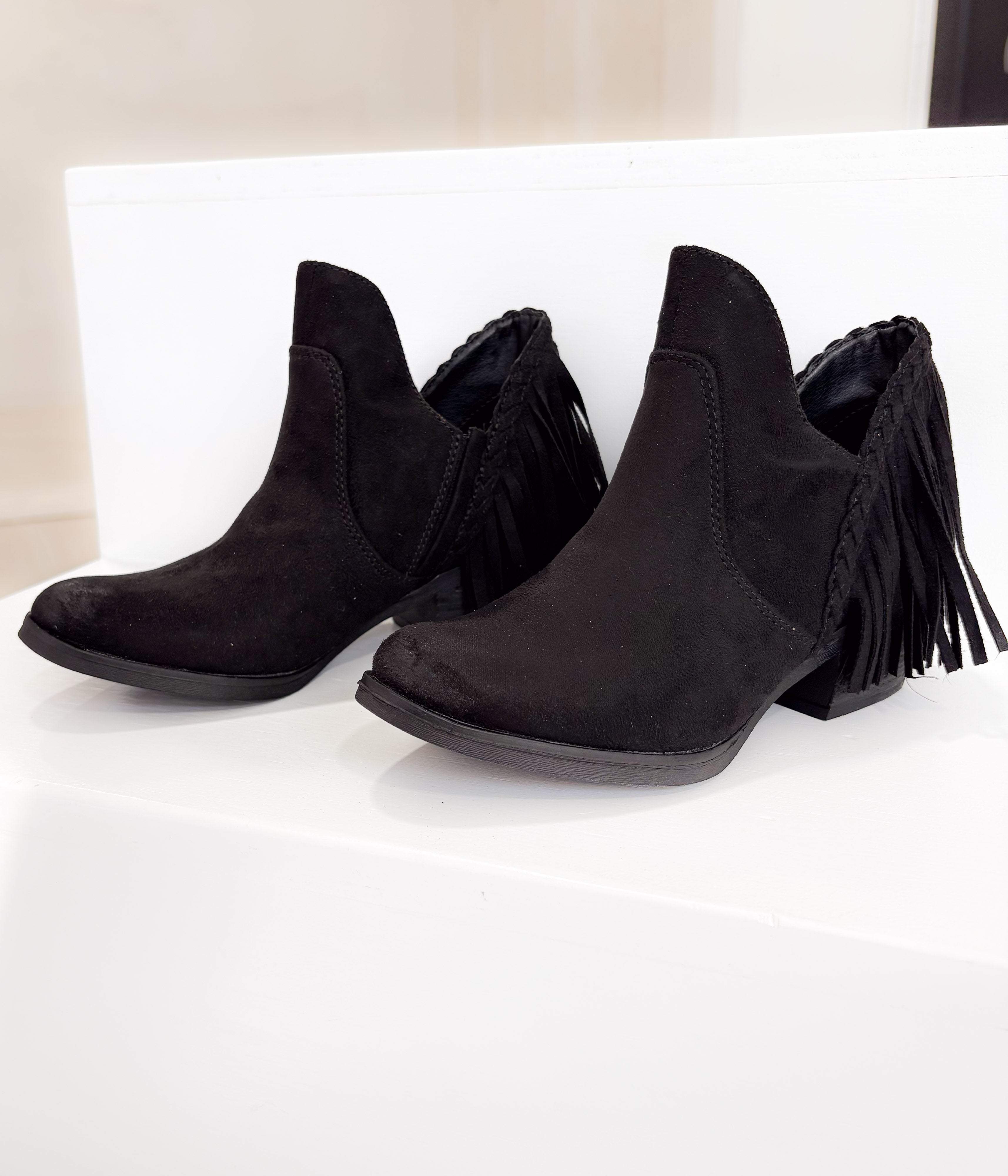 Braxton Western Fringe Ankle Boot in Black