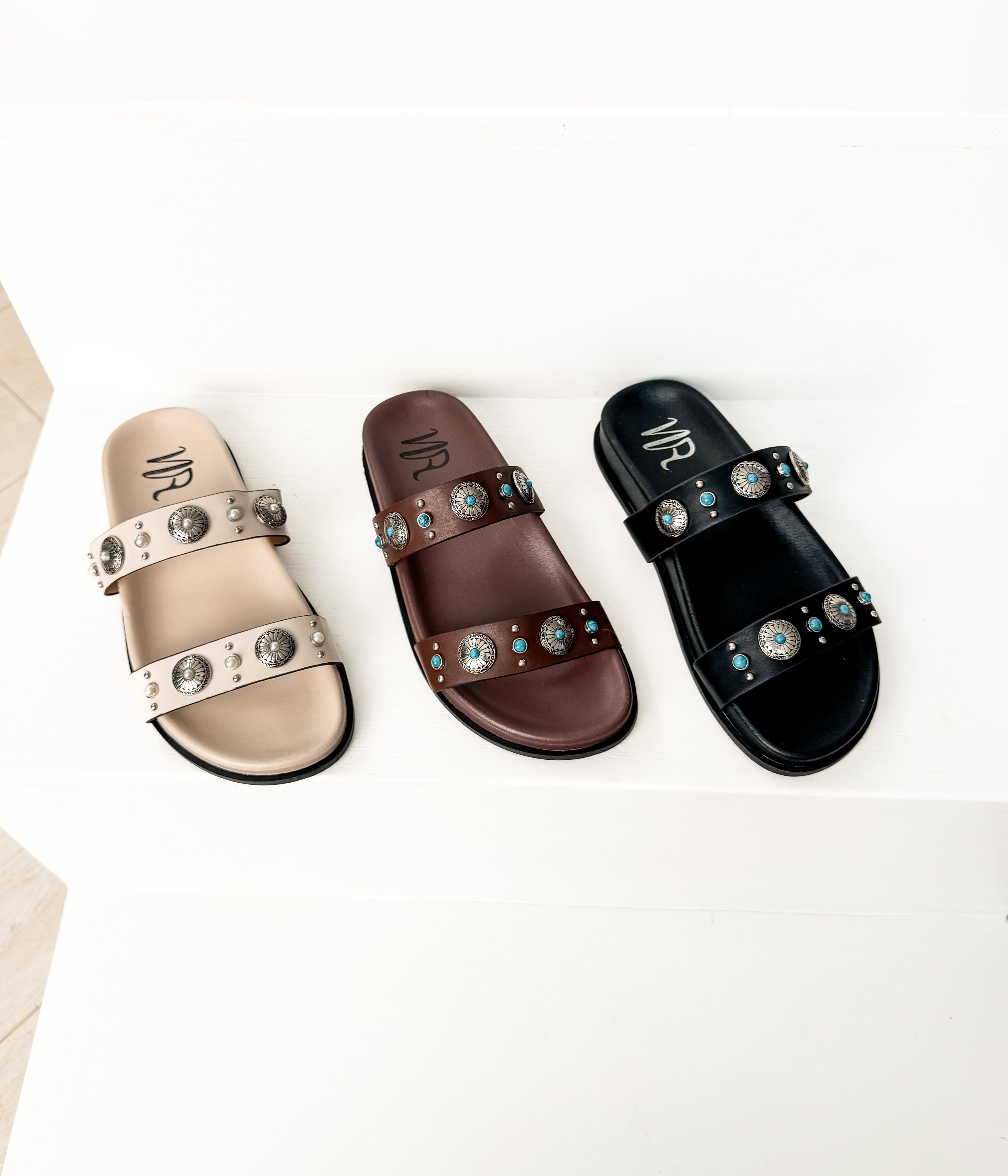 Briallen Western Studded Turquoise Sandal in Black