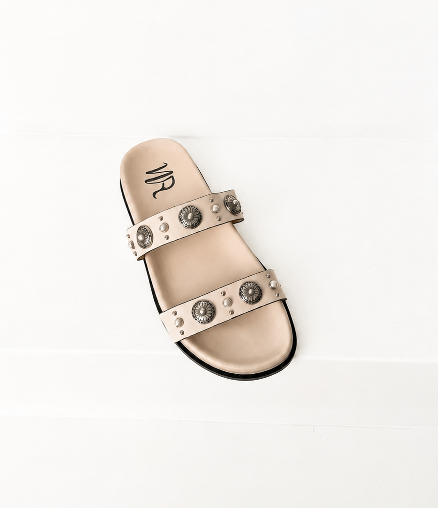 Briallen Western Studded Pearl Sandal in Cream - Rural Haze