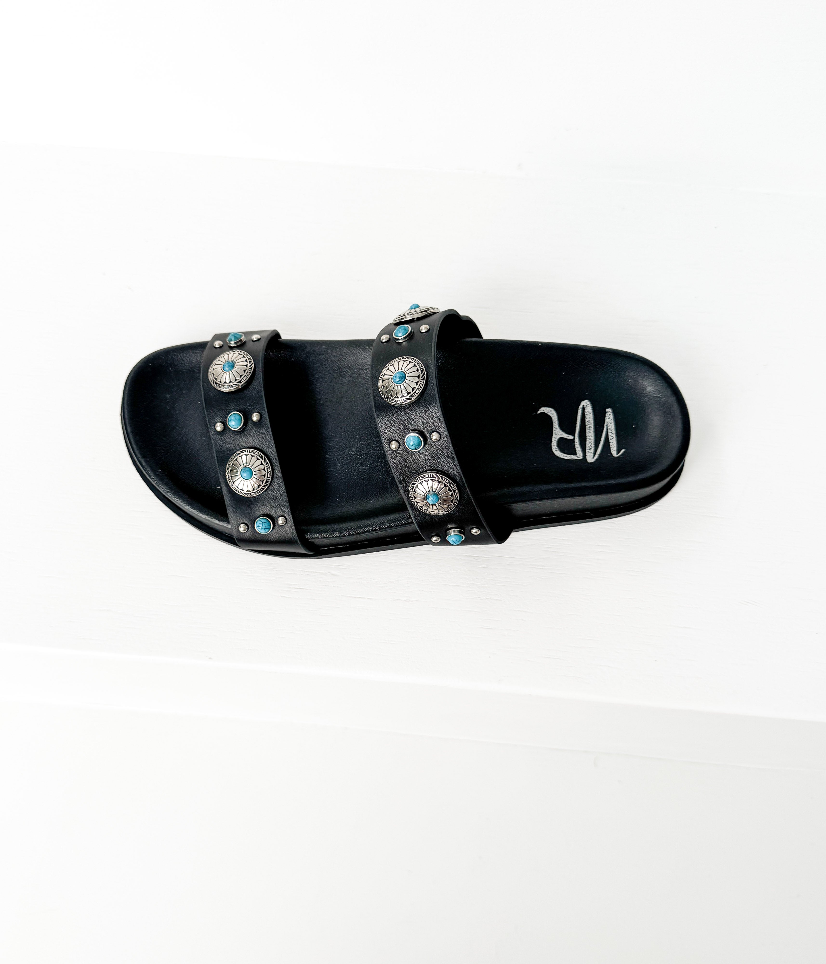 Briallen Western Studded Turquoise Sandal in Black