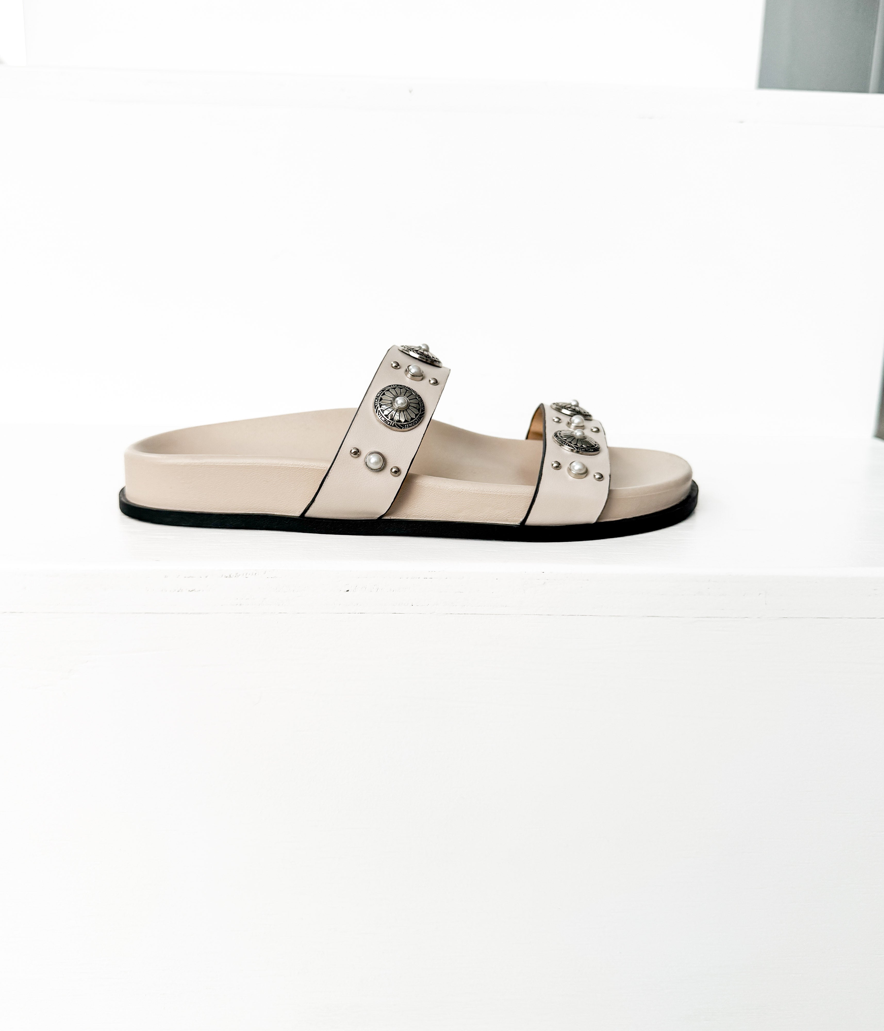 Briallen Western Studded Pearl Sandal in Cream
