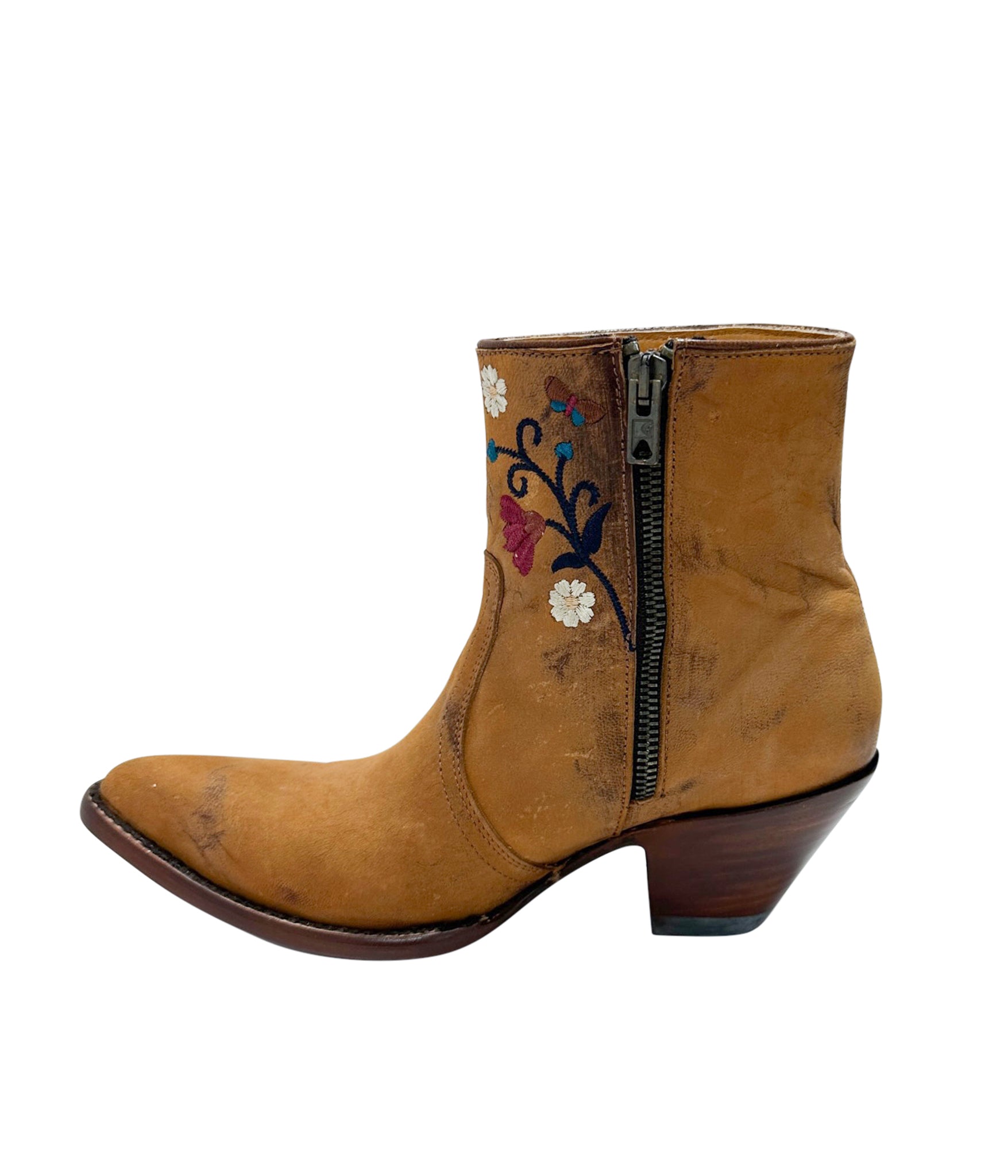Catlyn Embroidered Ankle Boot in Brass