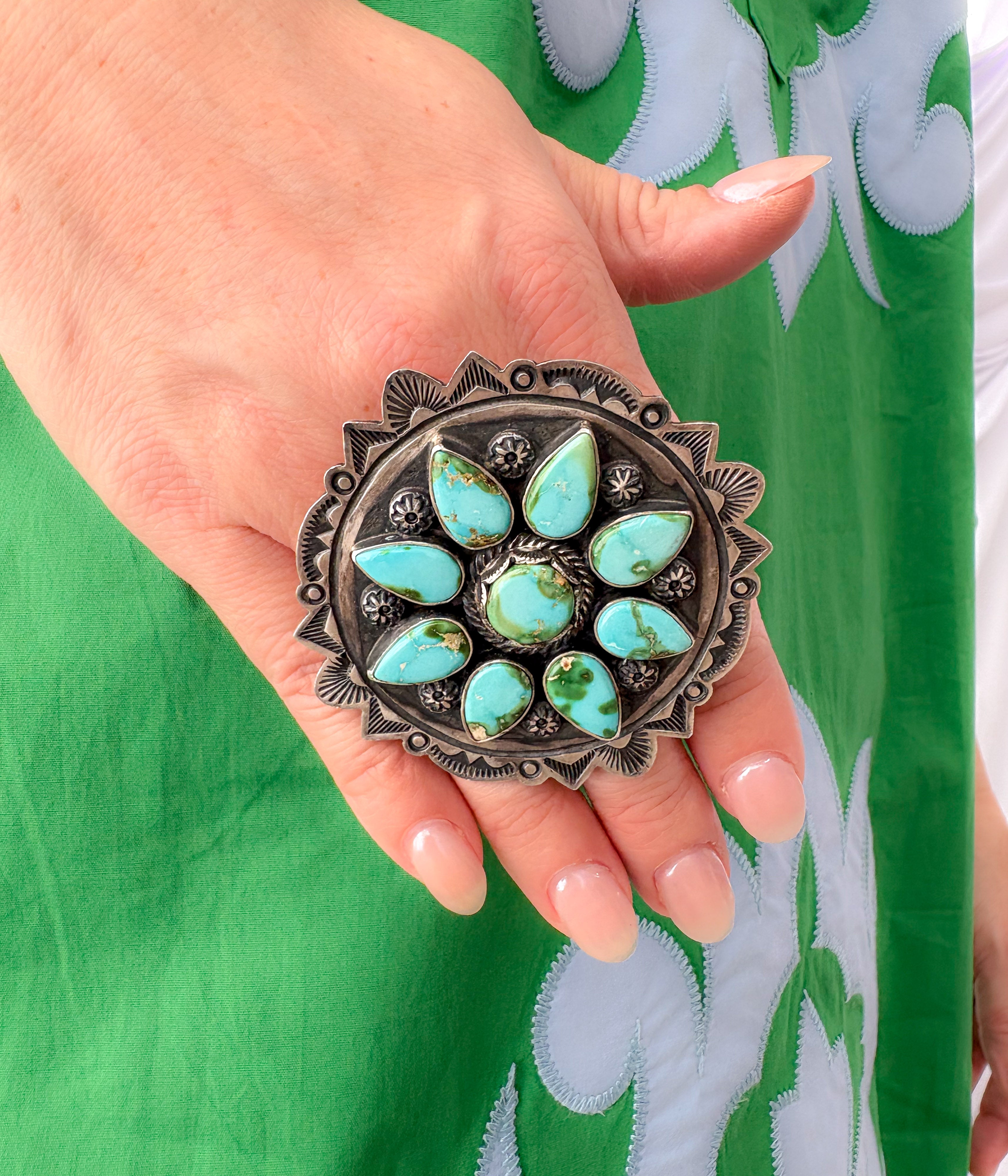 Massive Navajo Turquoise Adjustable Cluster Ring with Kingman Turquoise