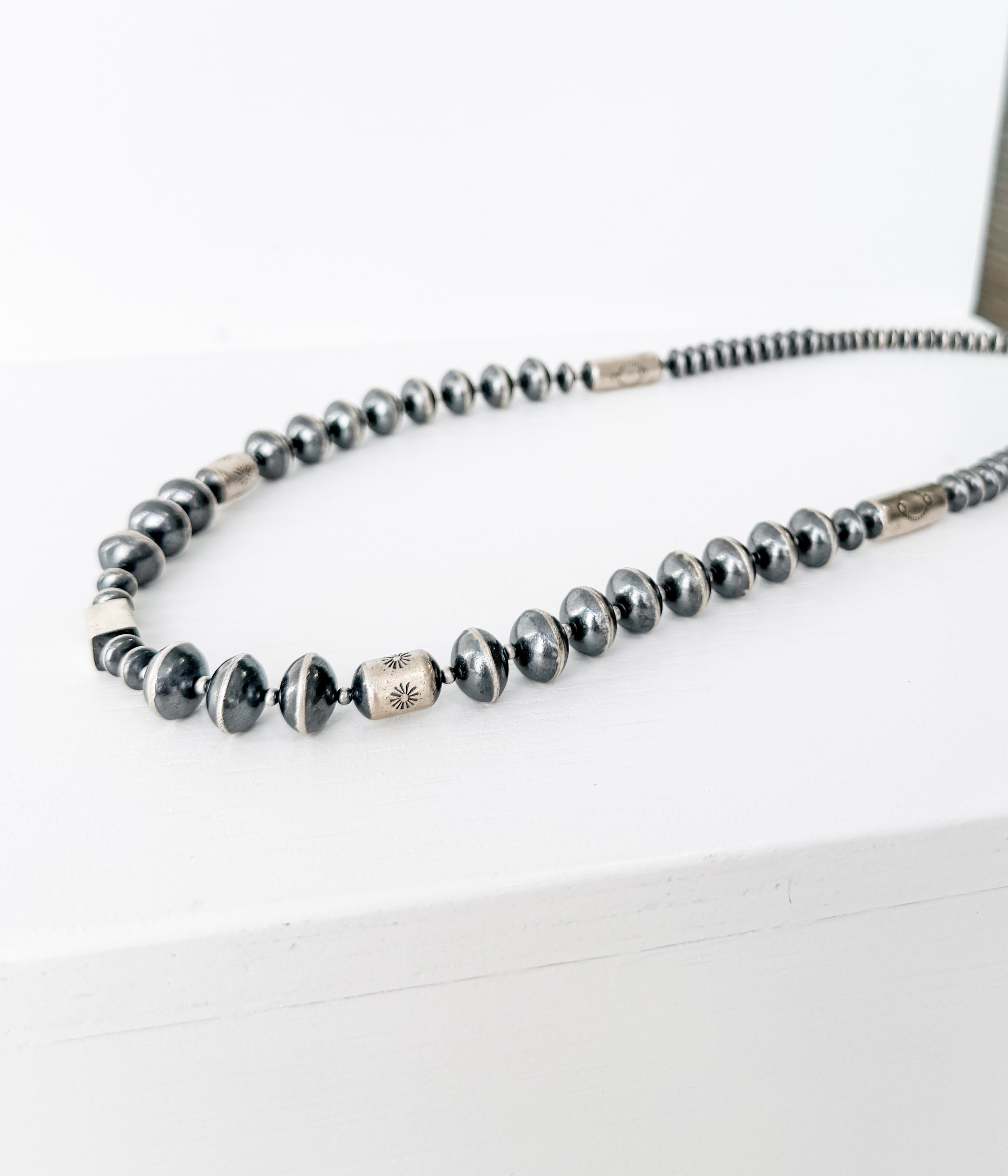 Navajo Pearl Stamped Bar Necklace