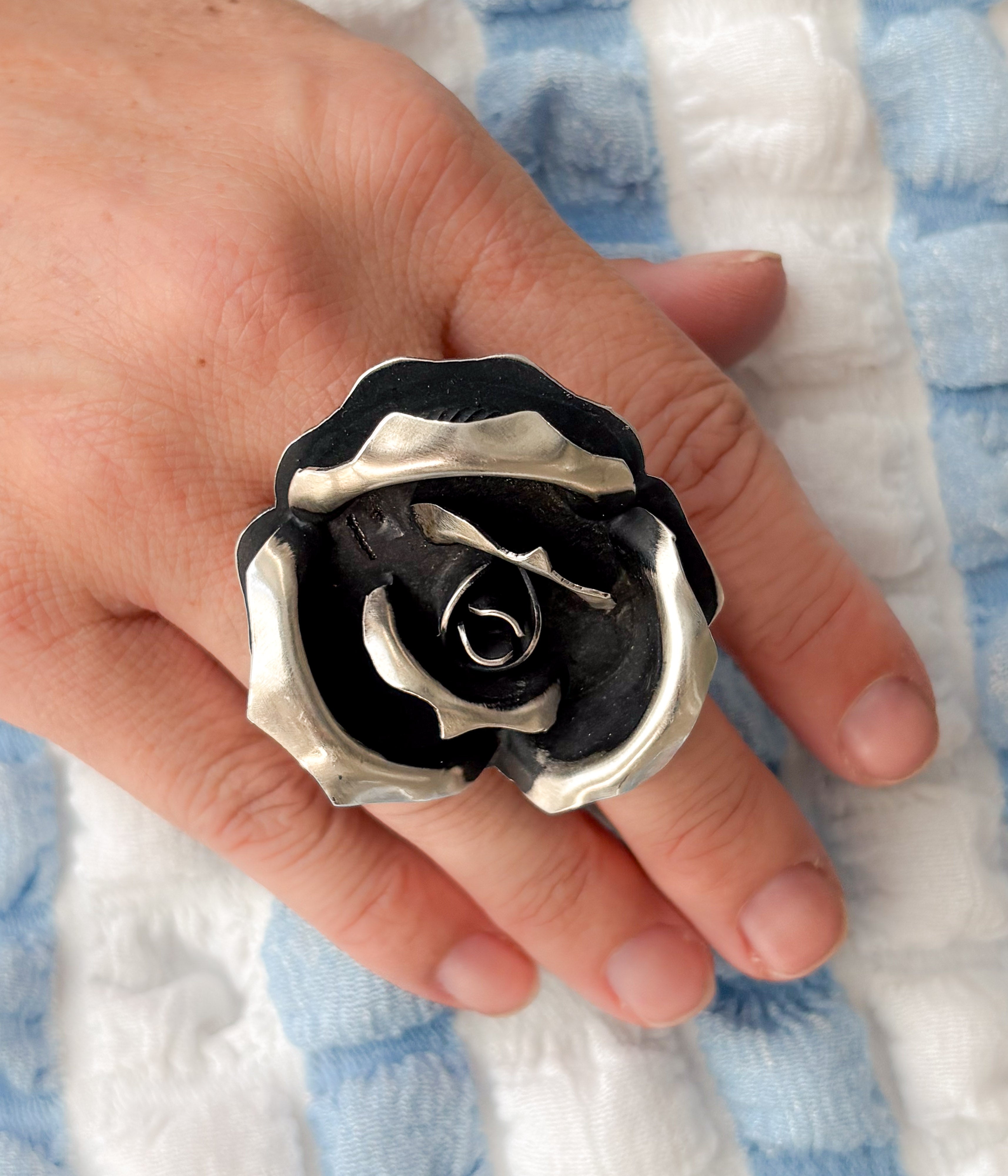 Large Navajo Rose Statement Ring - Adjustable