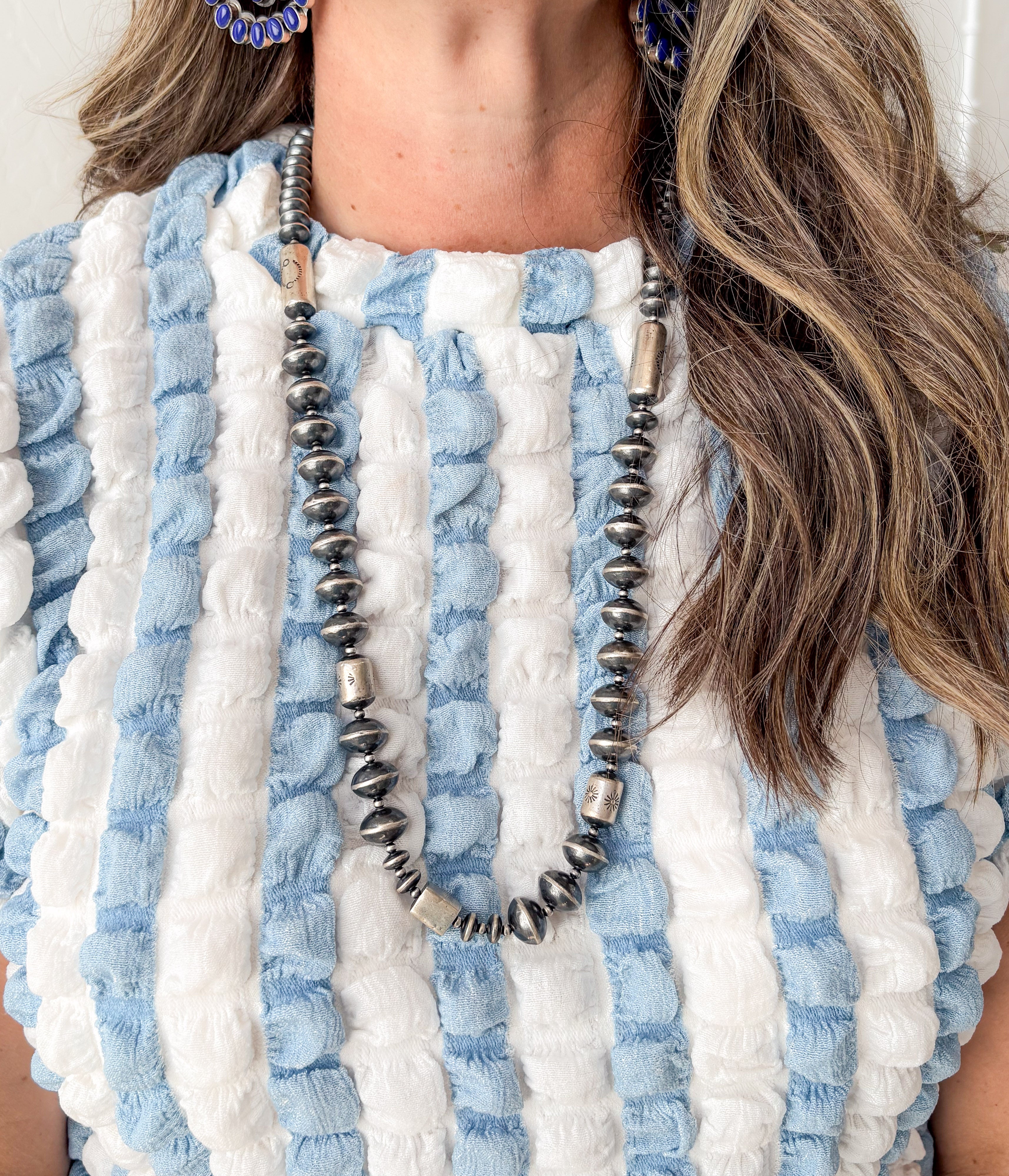 Navajo Pearl Stamped Bar Necklace