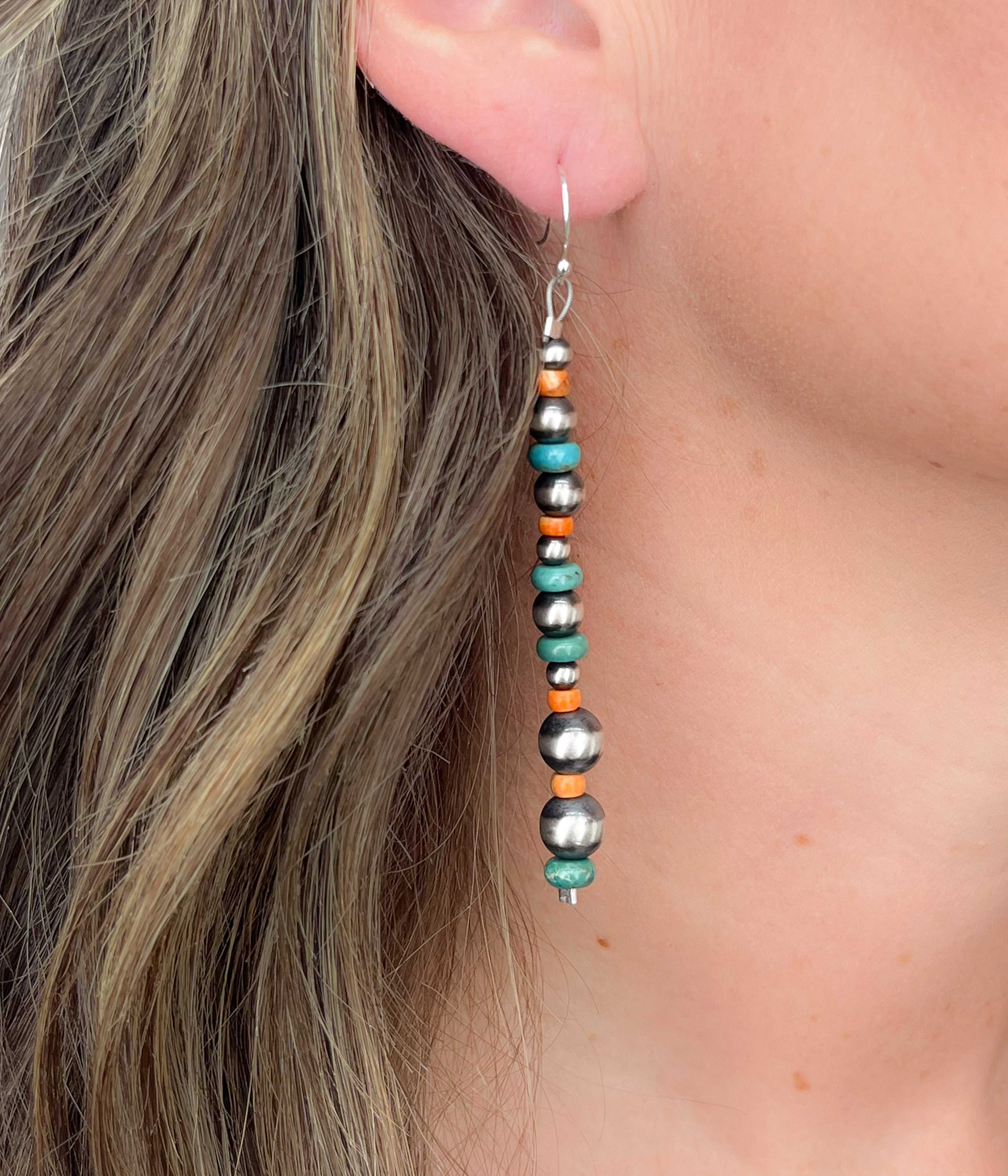 Spiny Oyster and Turquoise Column Earrings