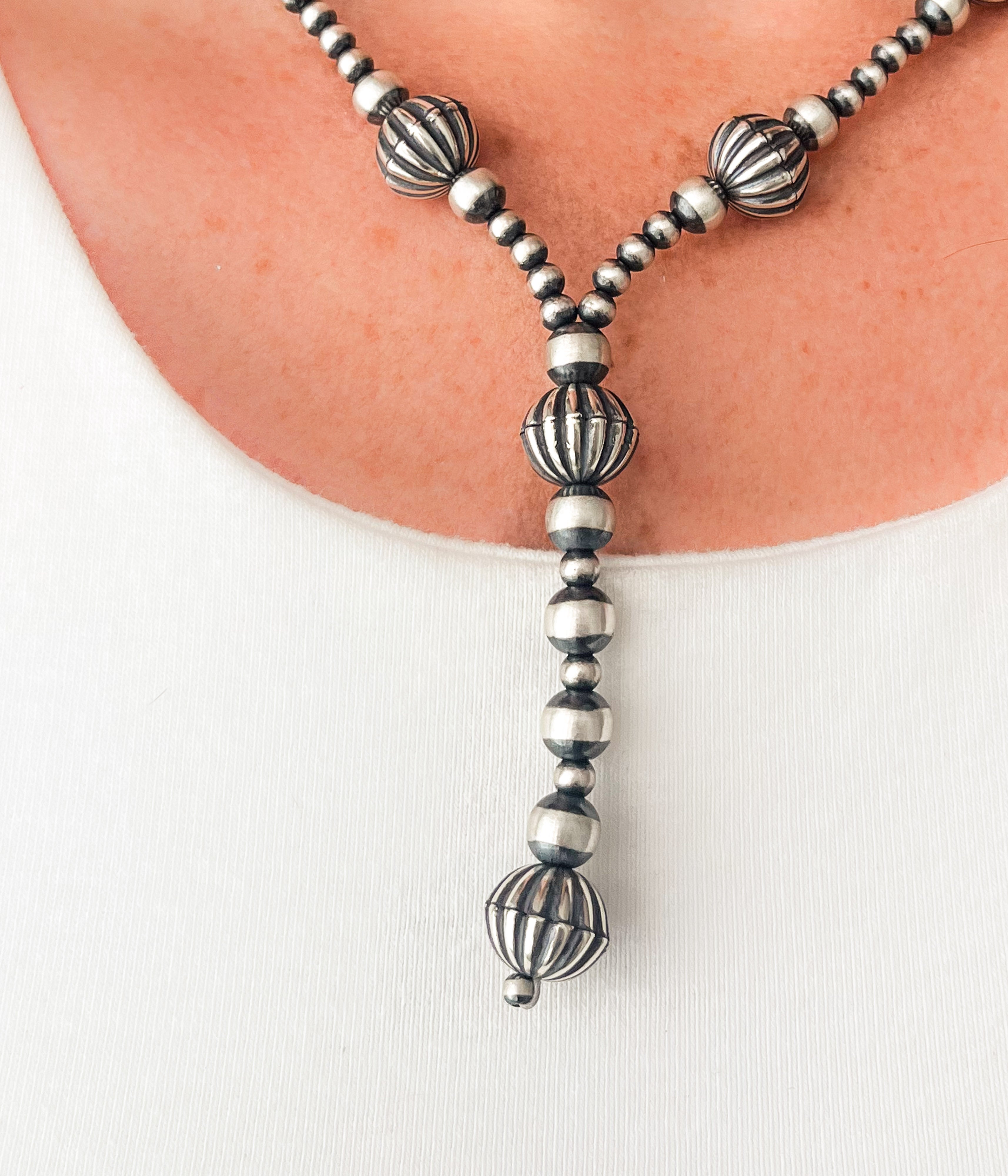 Navajo Pearl and Melon Bead Lariat Necklace