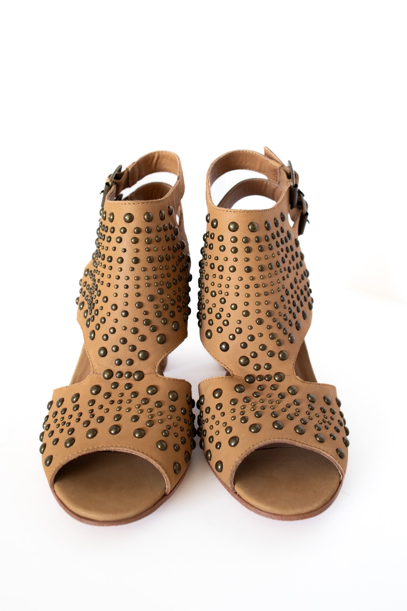 Christina Studded Heeled Sandals in Tan