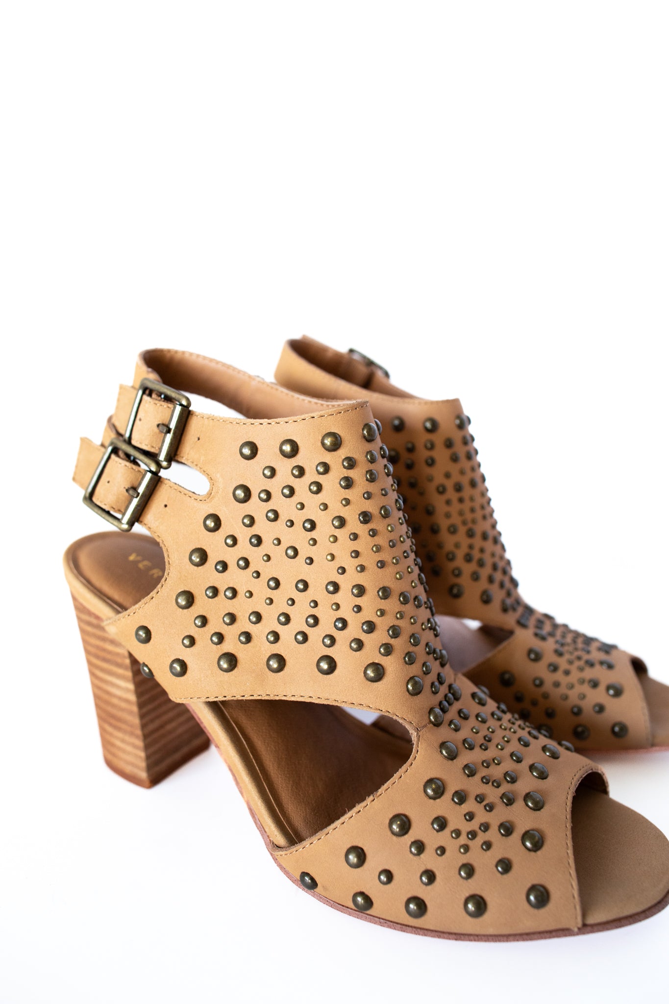 Christina Studded Heeled Sandals in Tan