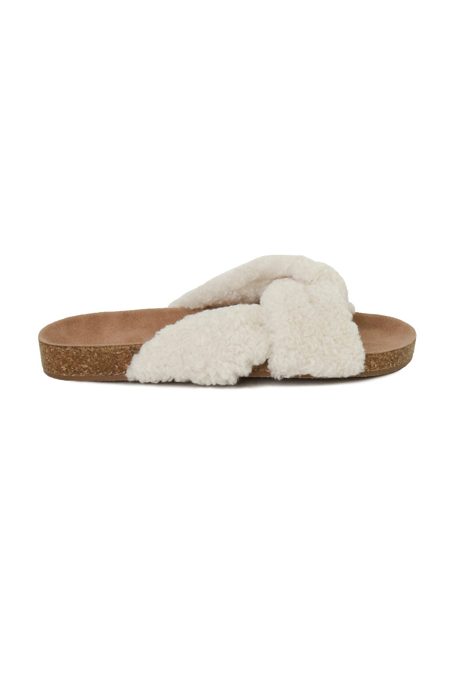 Aviana-06 Faux Shearling Slide Sandals: Beige / B RUN (12 Pairs) - Rural Haze