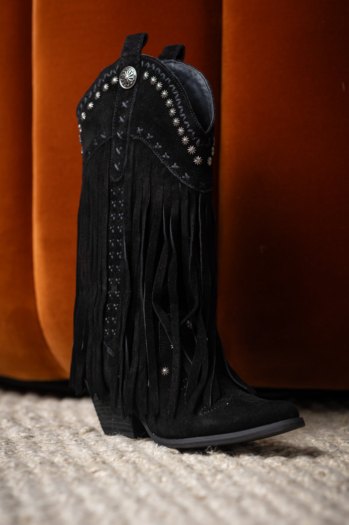 Destry Studded Fringe Boot in Black