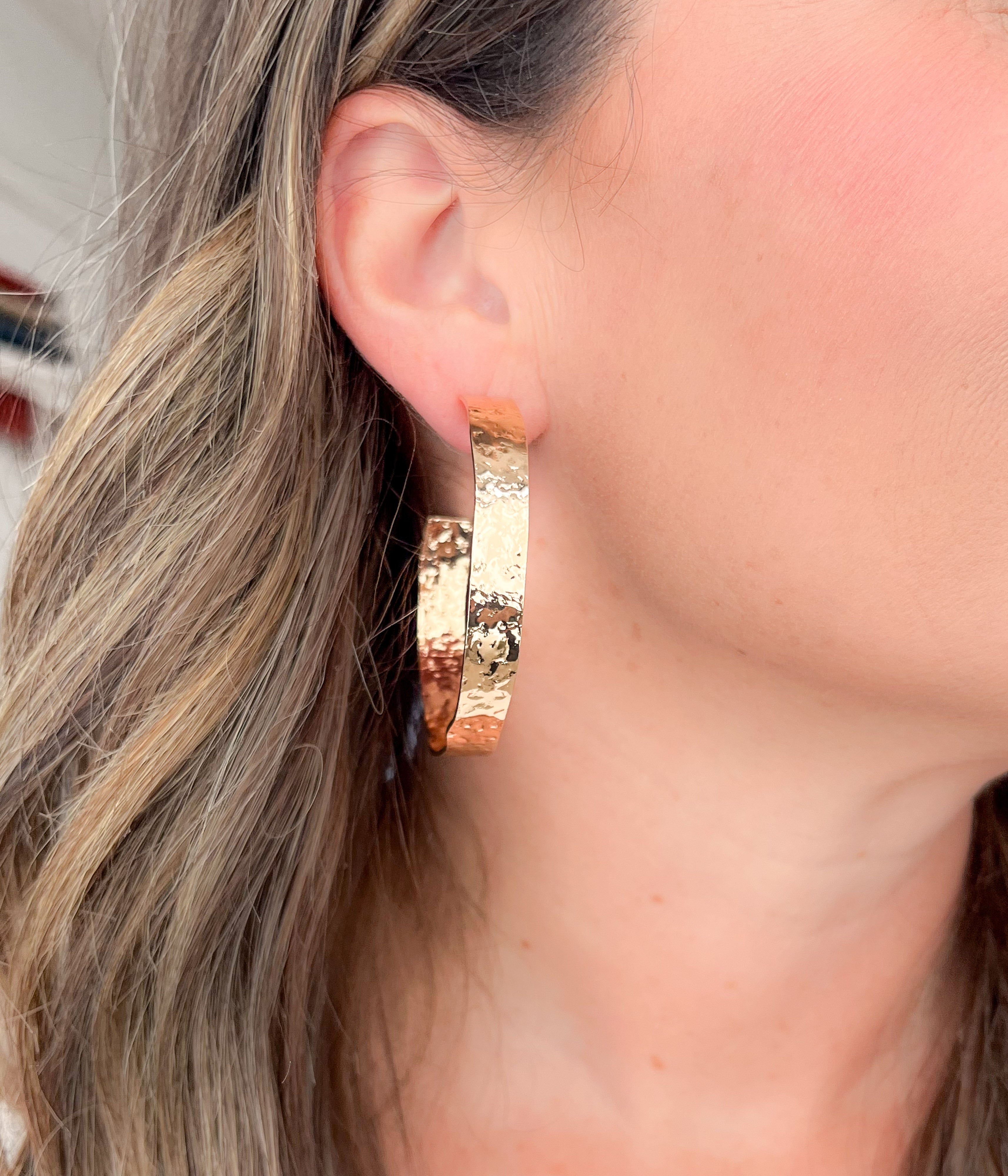 Gold Hammered Hoops