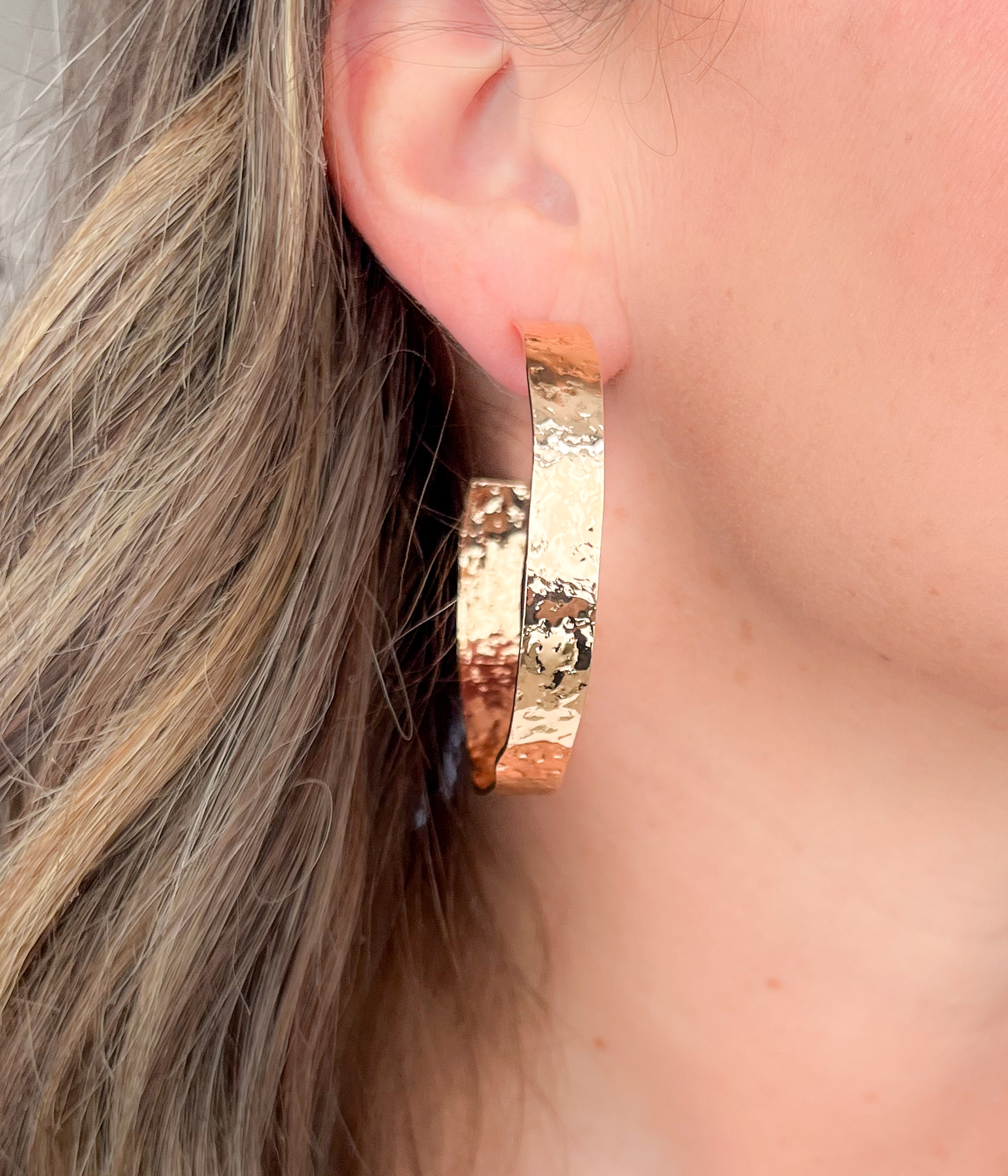 Gold Hammered Hoops