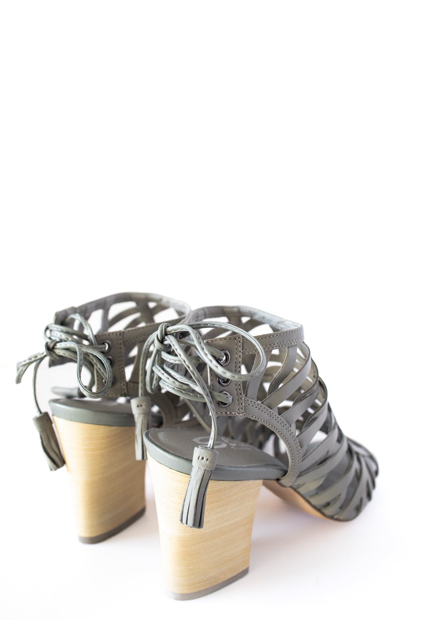 Geovana Leather Caged Heel Sandal in Grey