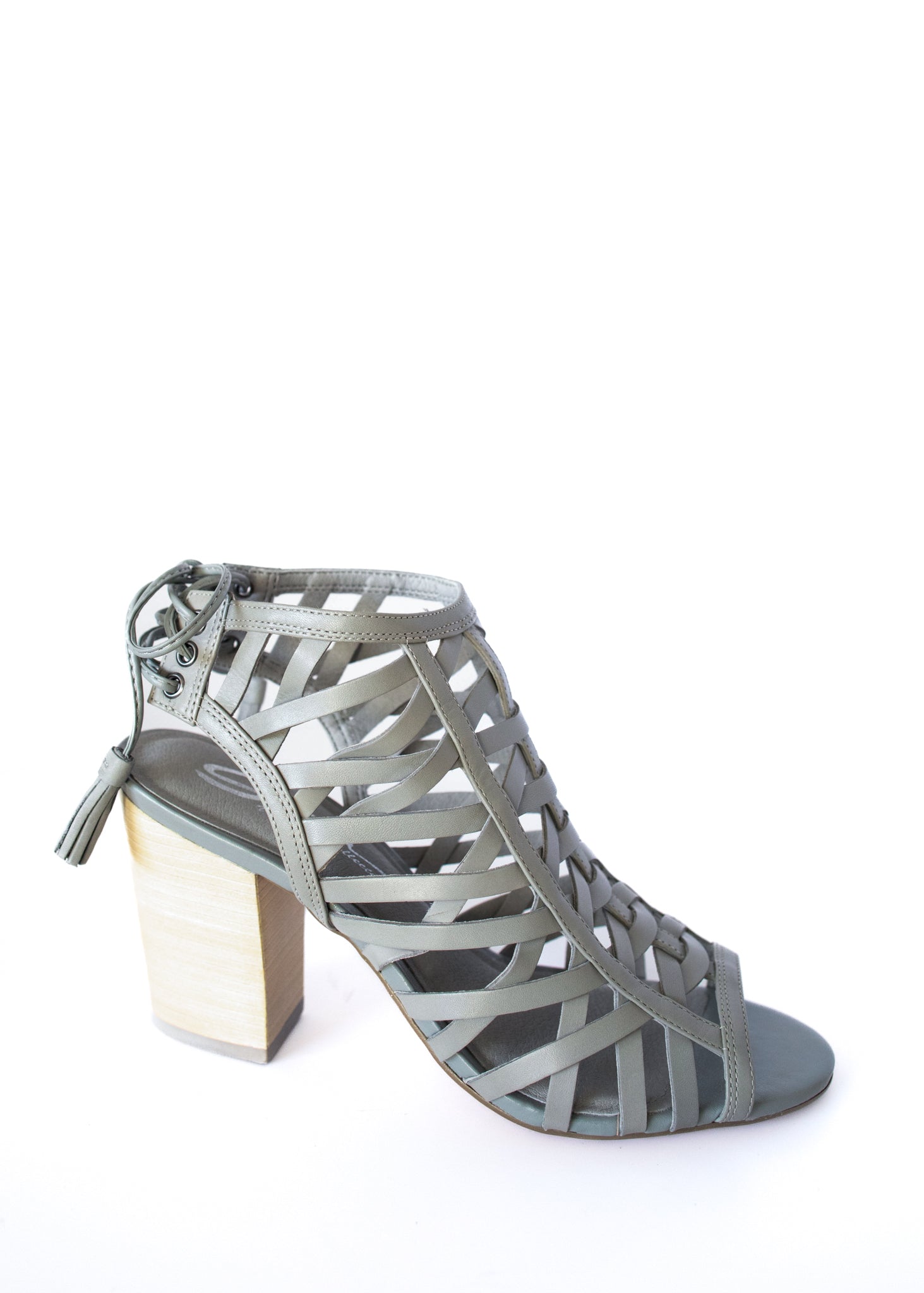 Geovana Leather Caged Heel Sandal in Grey