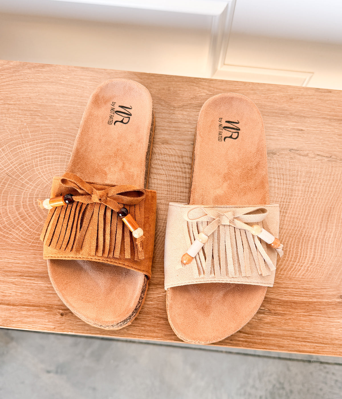 Lilliam Fringe Beaded Sandals in Tan - Rural Haze